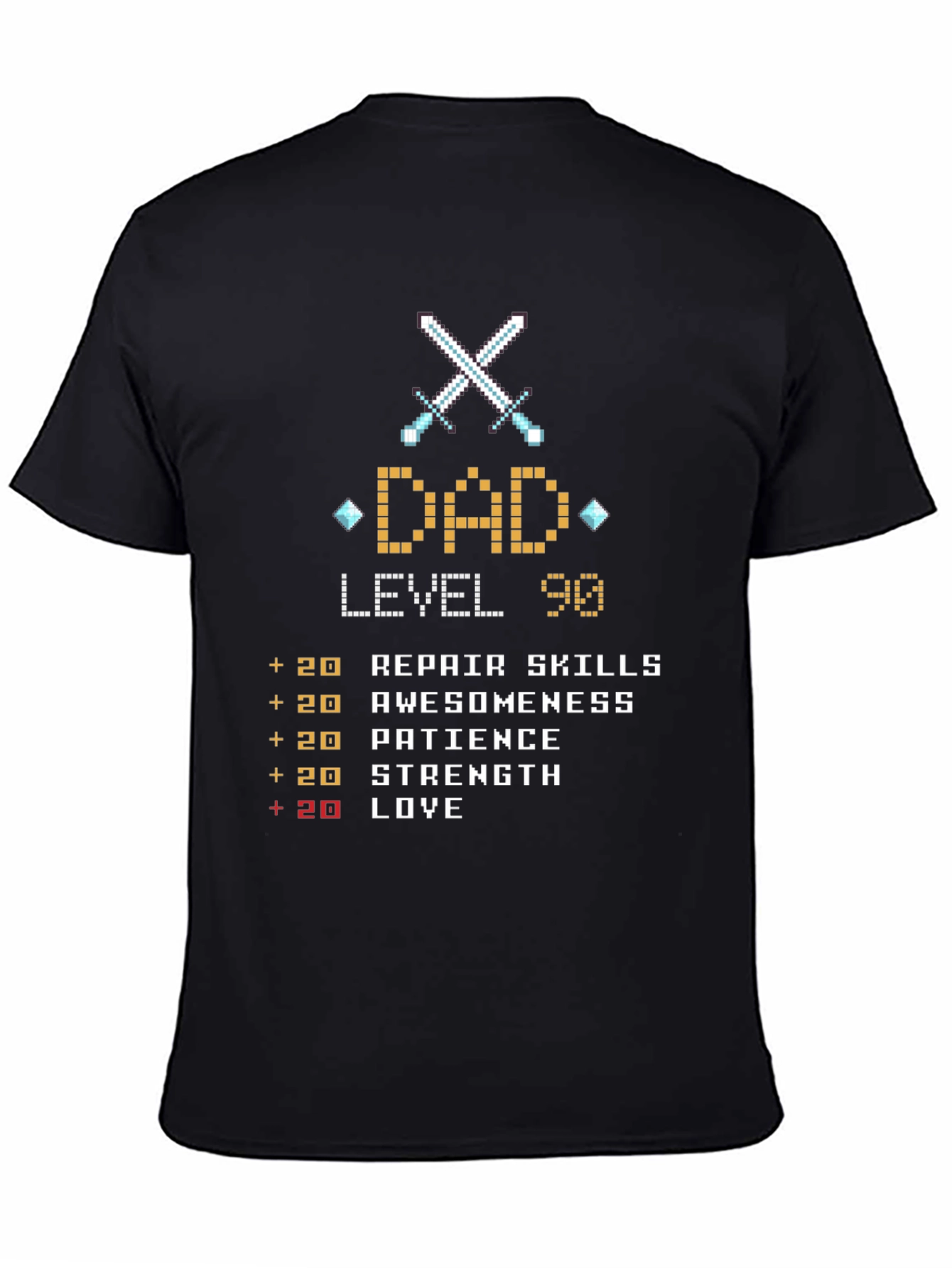 Black Dad Level 90 Pixel Art Black T-Shirt view 4