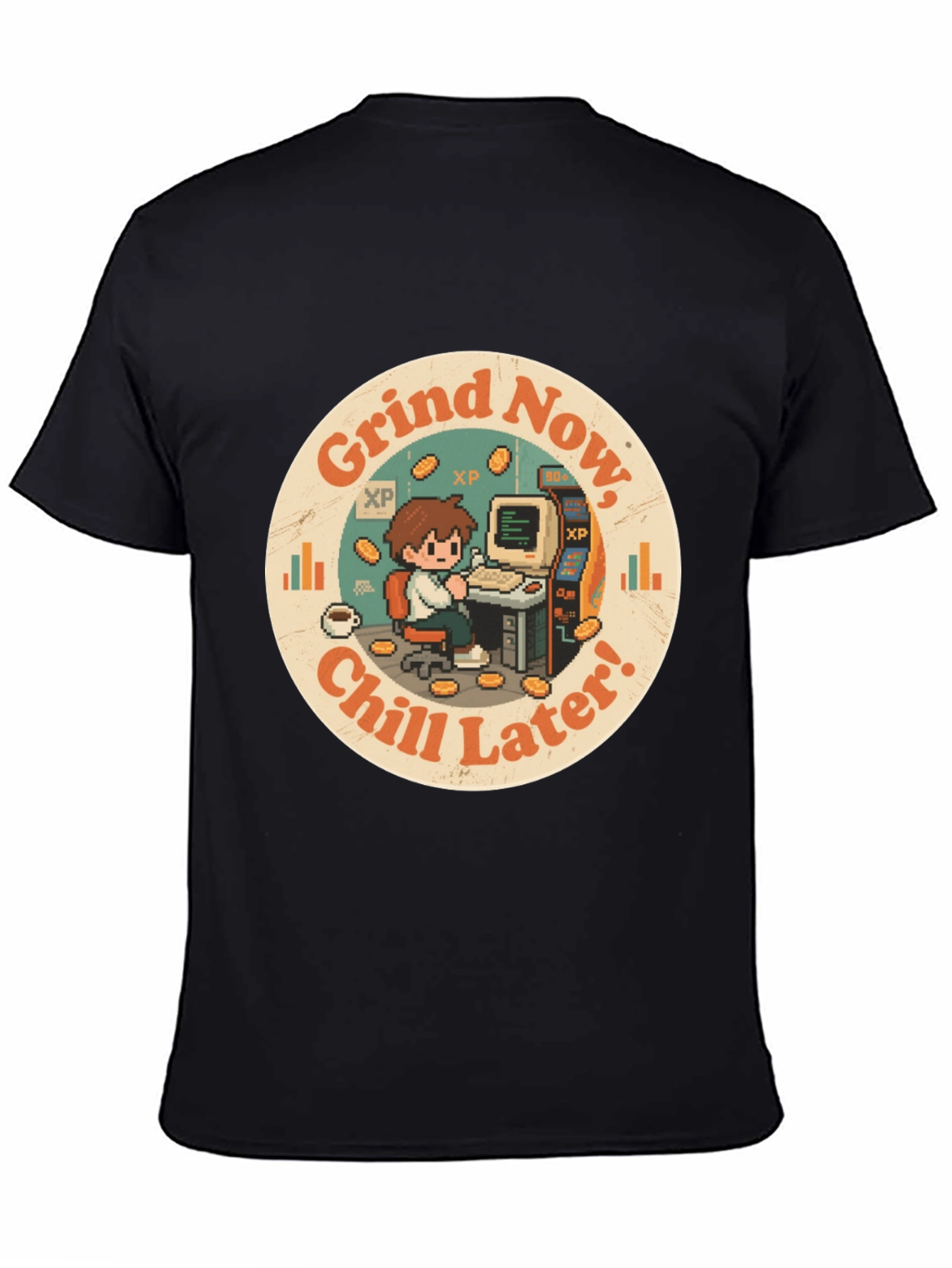 Black Grind Now, Chill Later T-Shirt - Gamer Style view 4