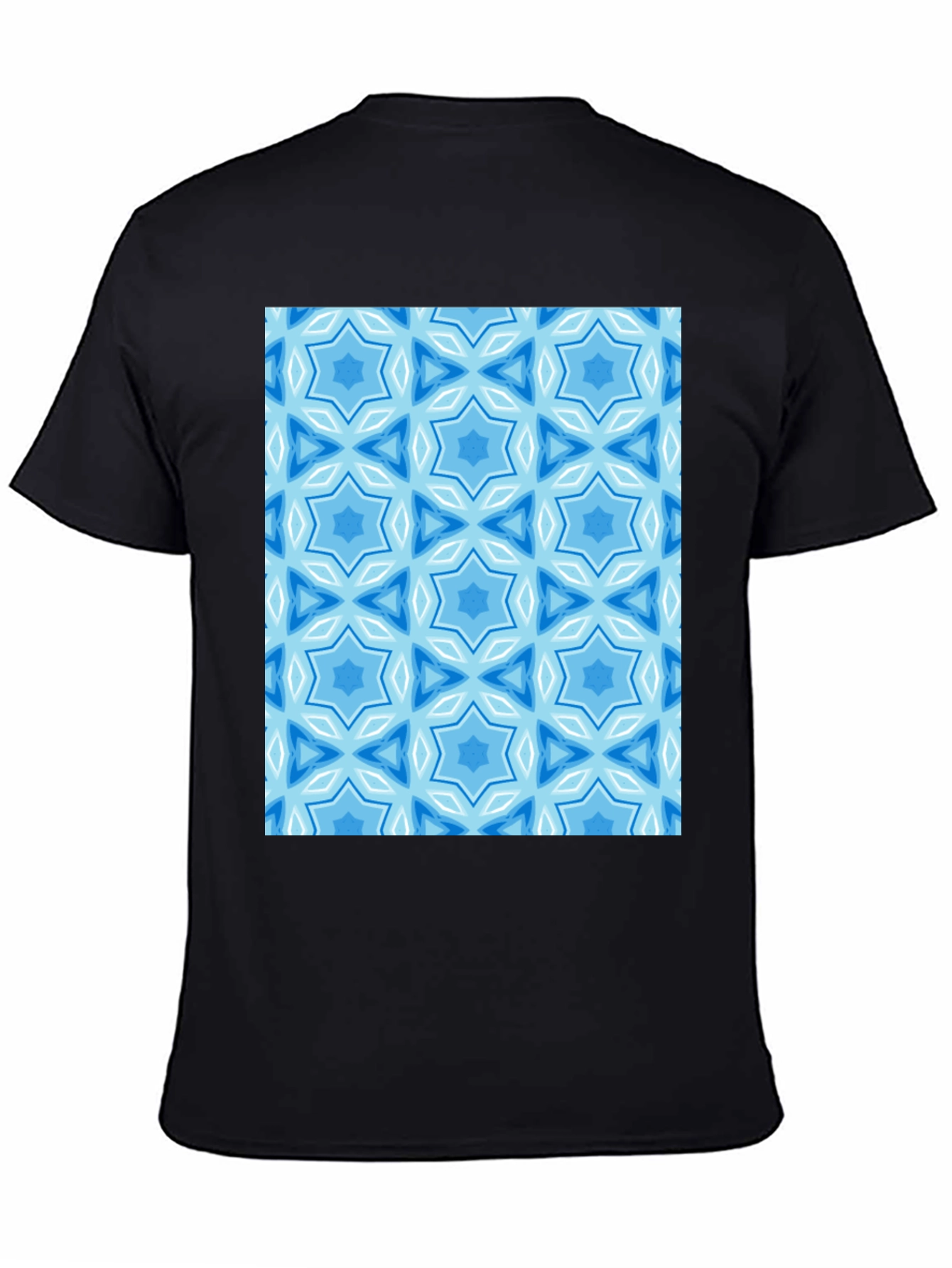 Black Blue Starburst Pattern Black T-Shirt view 4