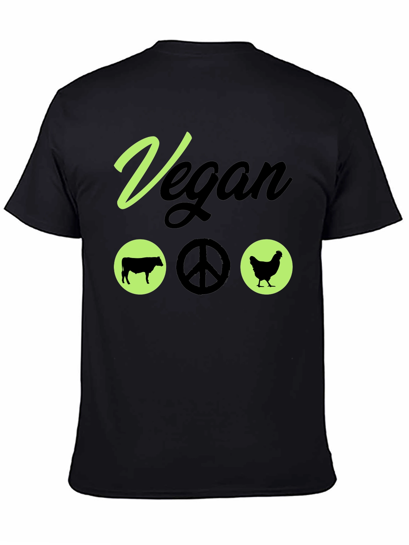 Black Vegan Peace T-Shirt Animal Lover Vegetarian Tee view 4
