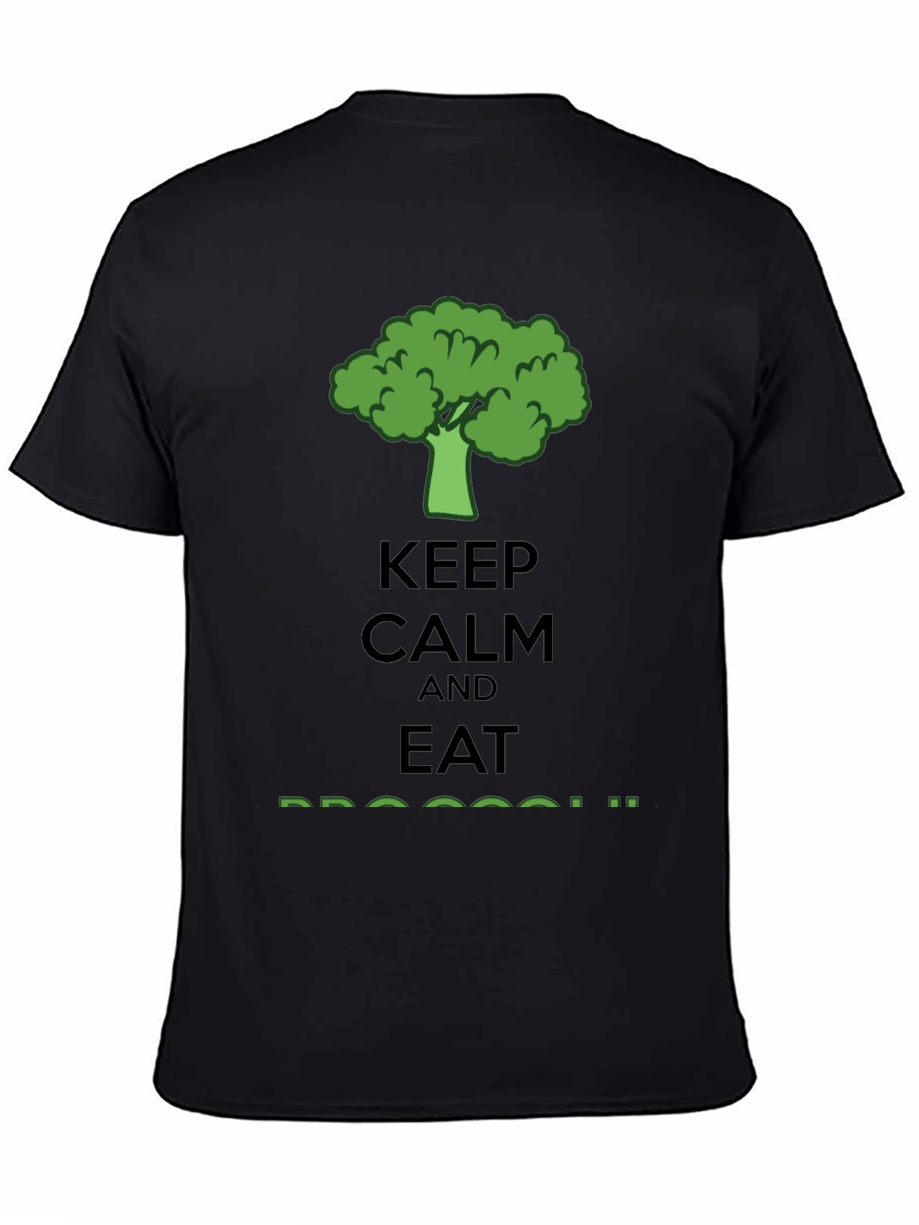 Black Keep Calm Eat Broccoli T-Shirt - Funny Vegan Tee view 4