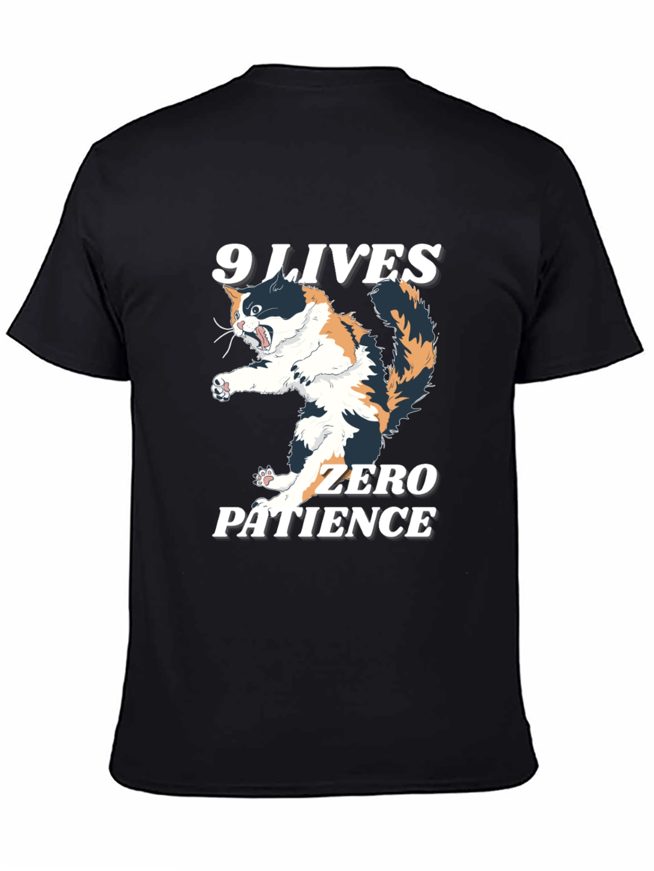 Black 9 Lives Zero Patience Cat Graphic Tee view 4