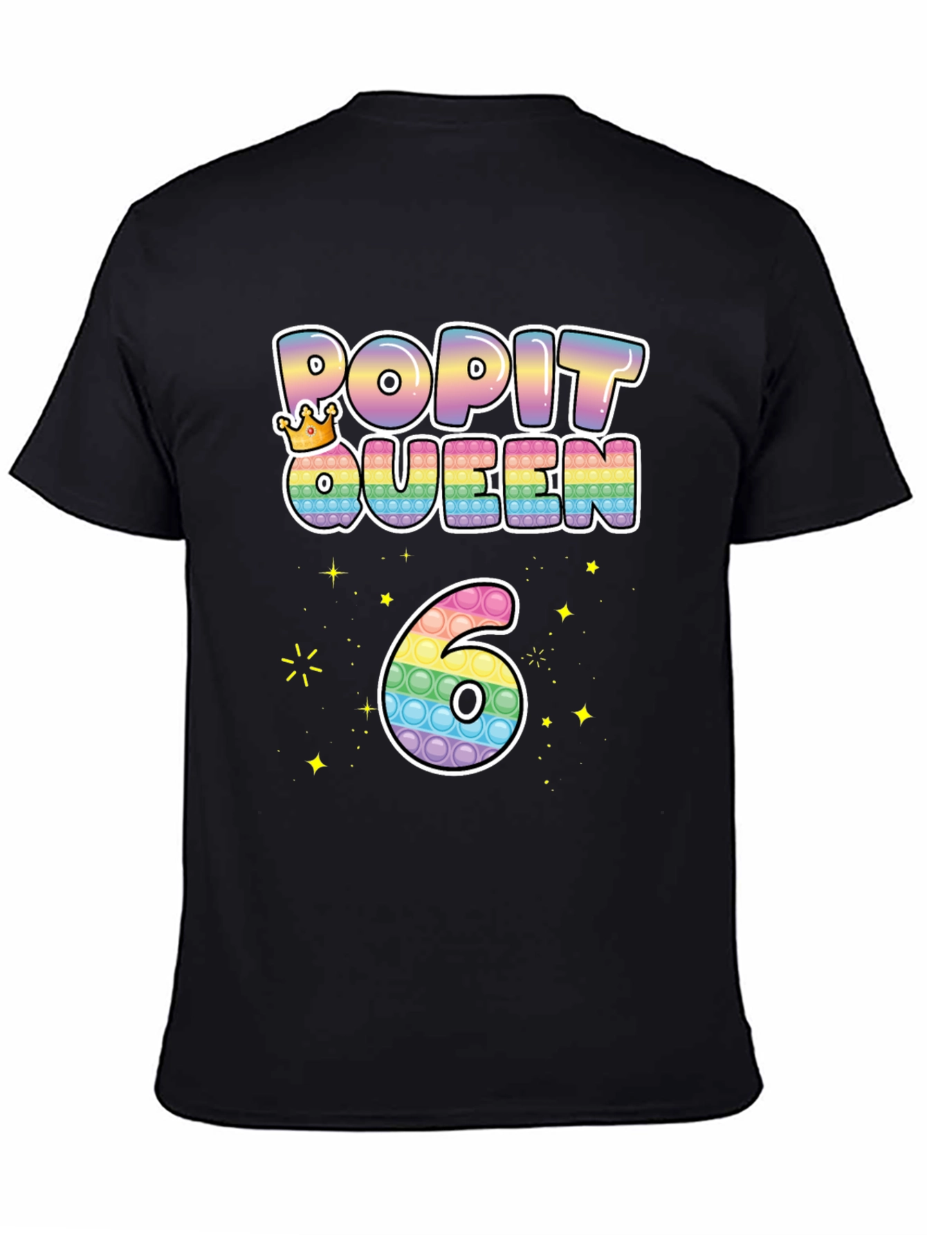 Black Pop It Queen 6th Birthday T-Shirt view 4