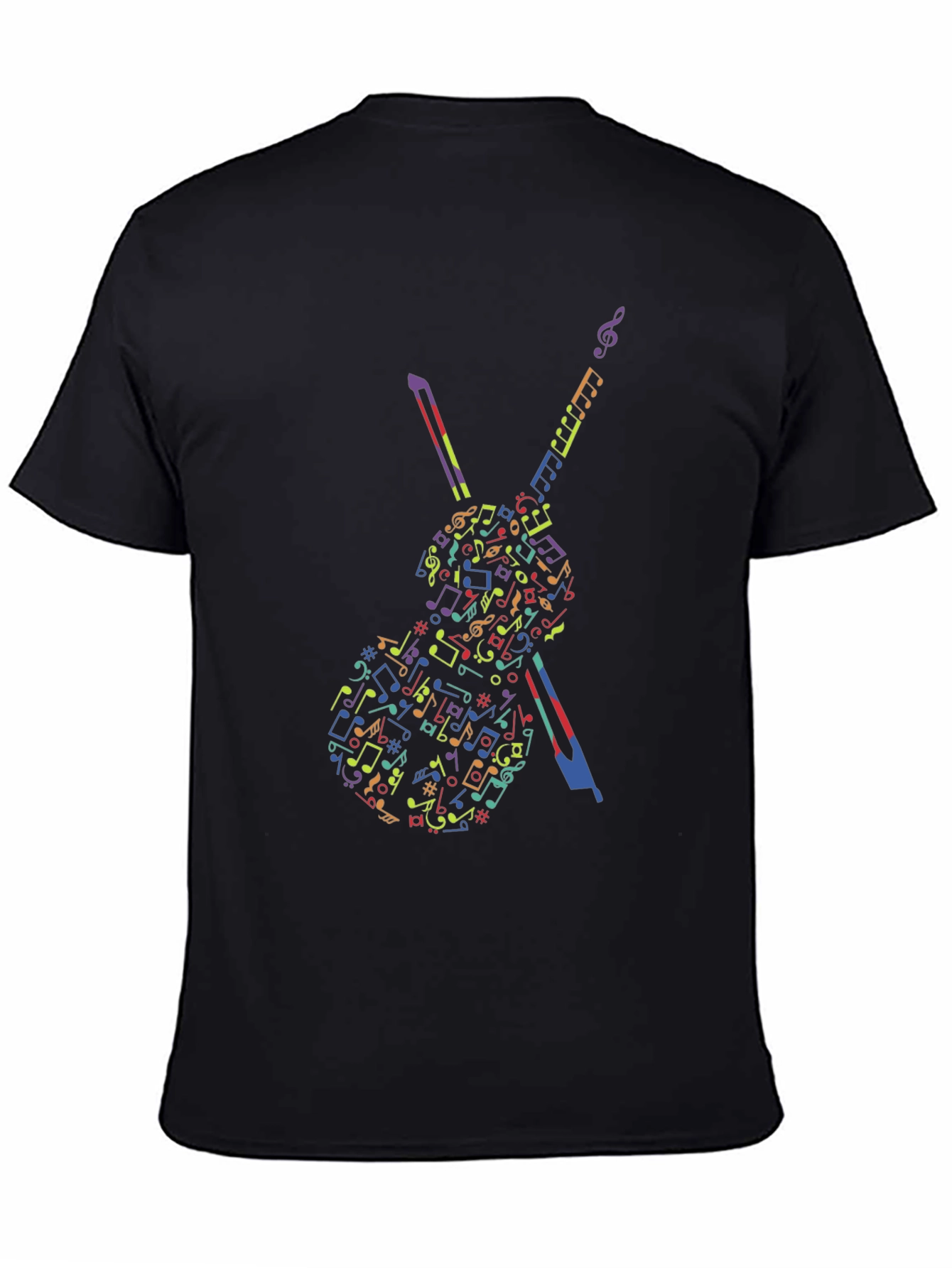 Black Musical Notes Violin Graphic Tee - Black view 4
