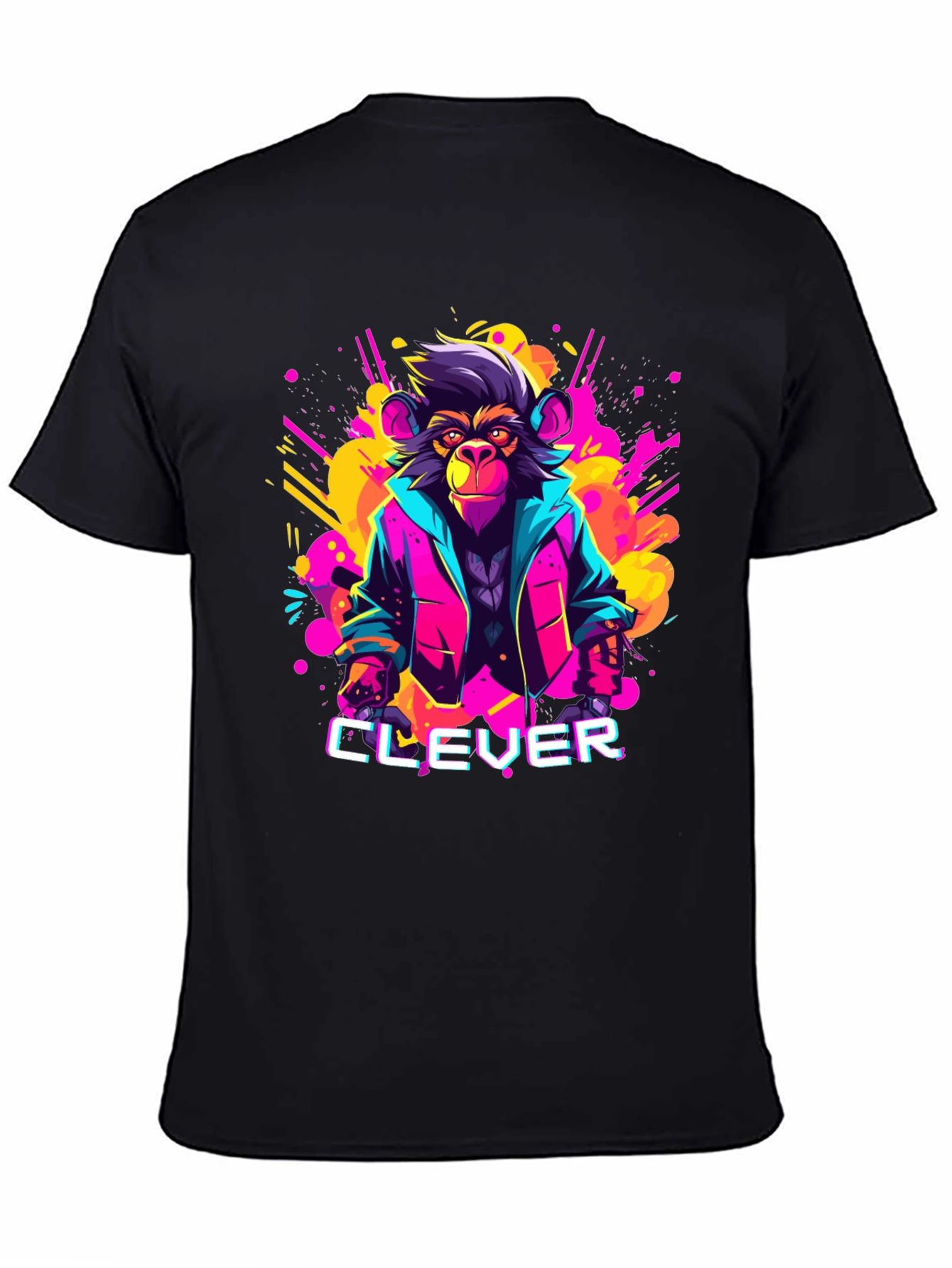 Black Clever Monkey Graphic Tee - Retro 80s Style view 4