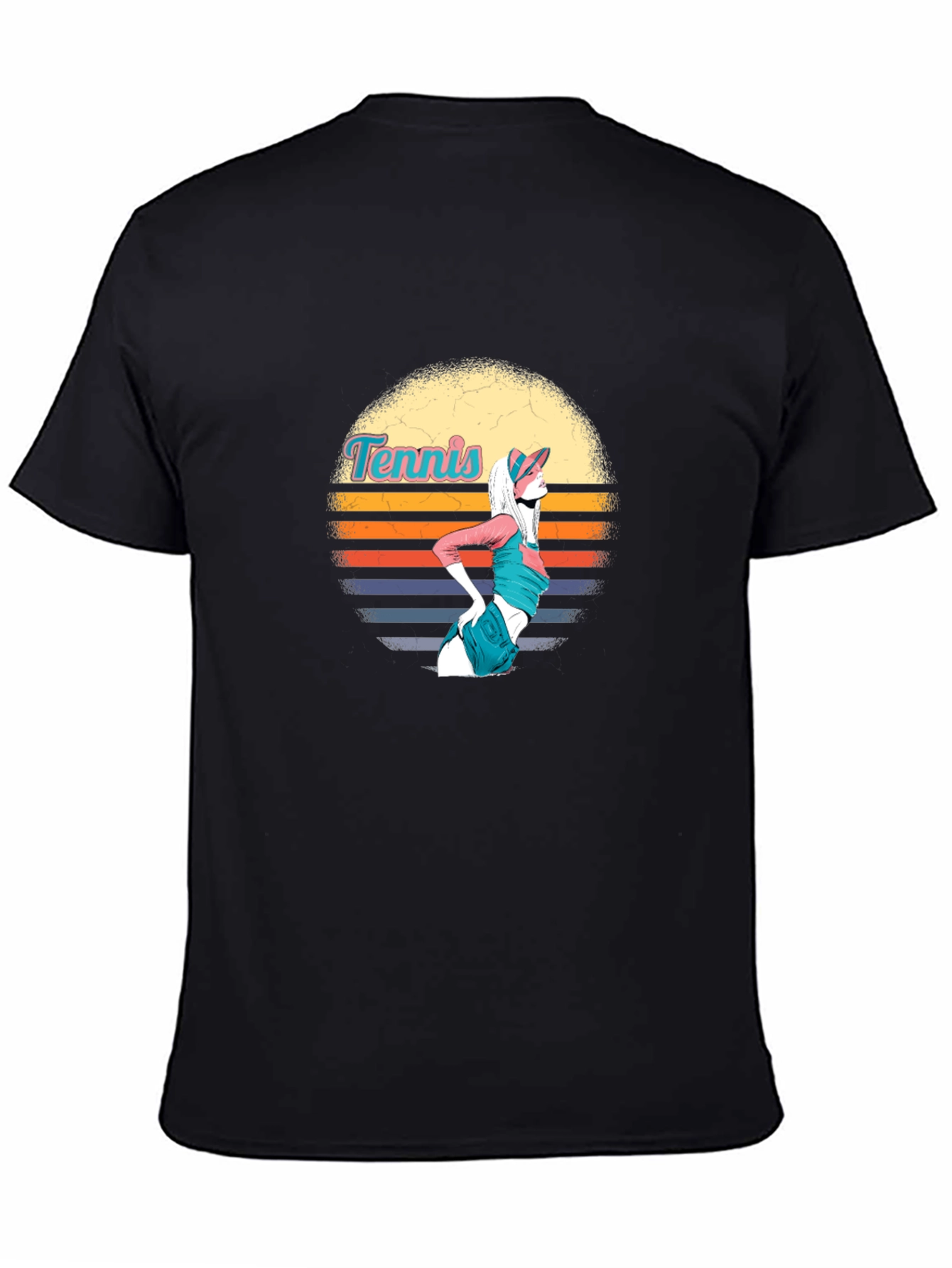 Black Retro Tennis Girl Graphic Tee - Black Cotton T-Shirt view 4