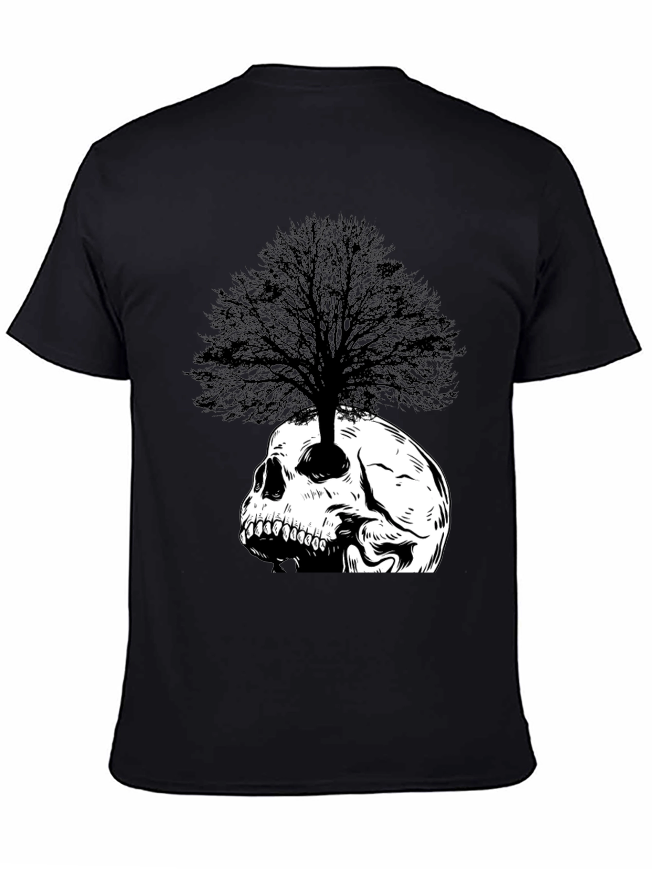 Black Skull Tree Graphic Tee - Black Cotton T-Shirt view 4