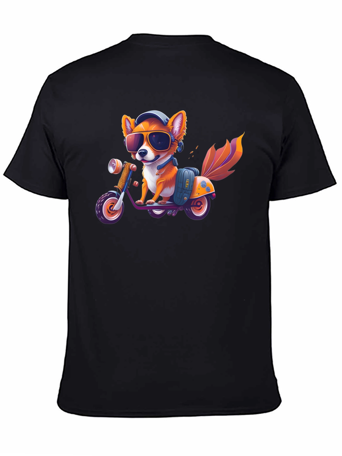 Black Cool Fox on Scooter Graphic T-Shirt view 4
