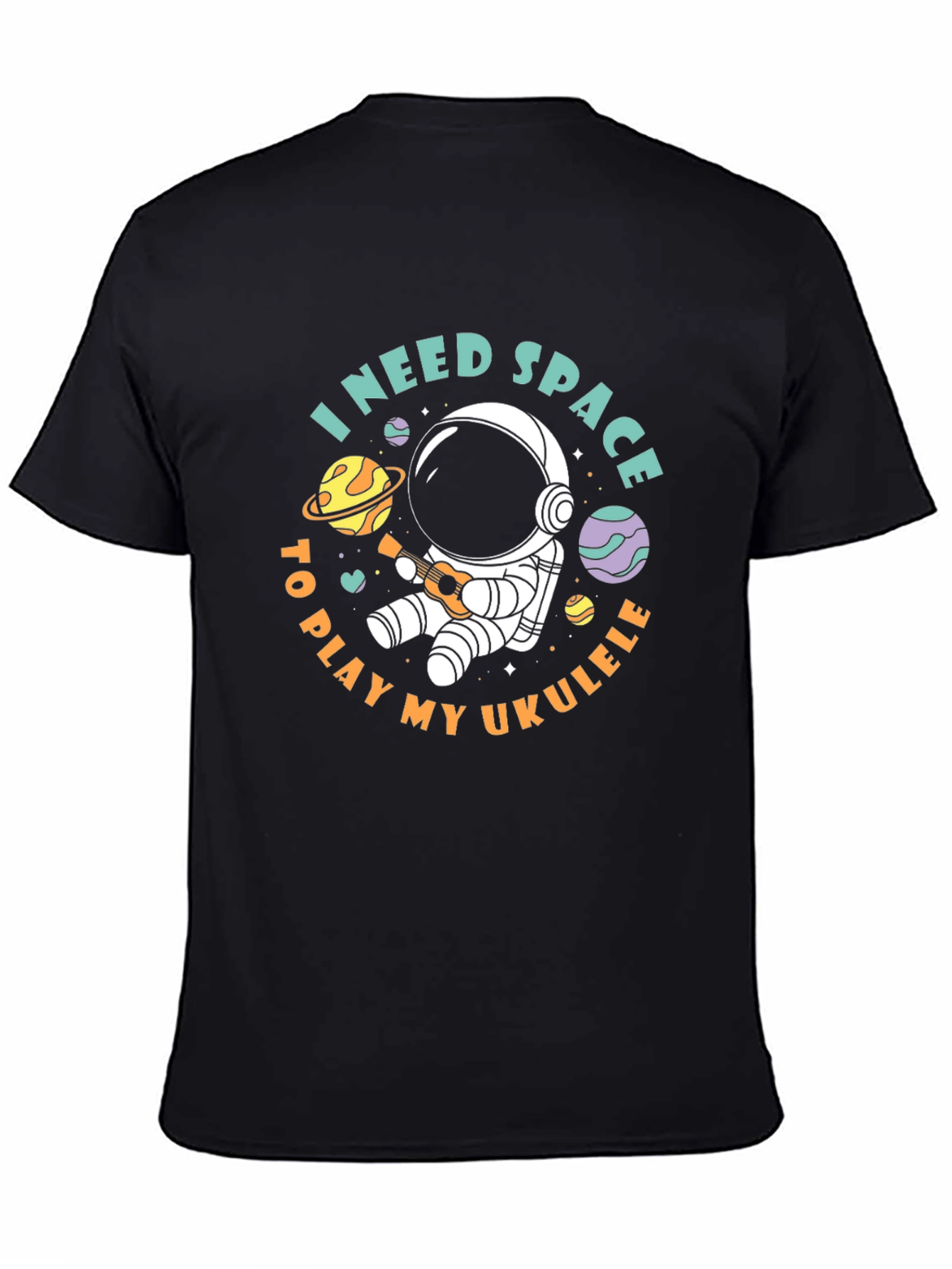 Black I Need Space to Play My Ukulele T-Shirt view 4