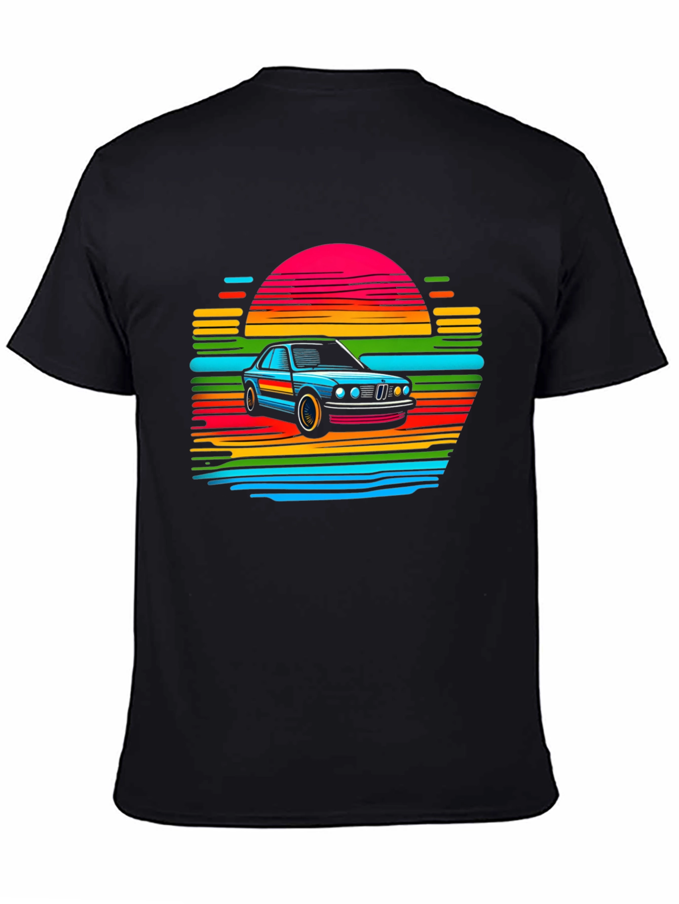 Black Retro Car Sunset T-Shirt - Black view 4