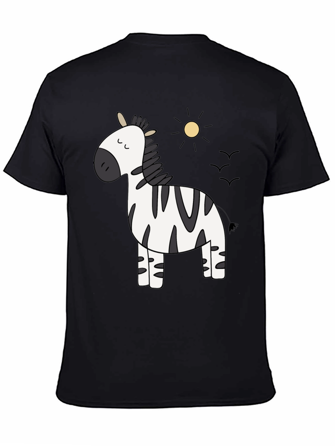 Black Cute Zebra Cartoon Graphic Black T-Shirt view 4