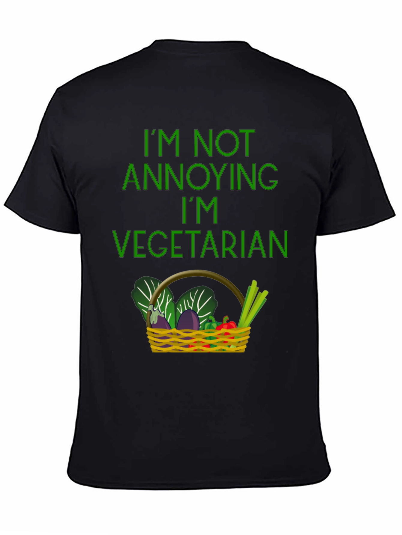 Black Funny Vegetarian T-Shirt - Basket of Veggies view 4