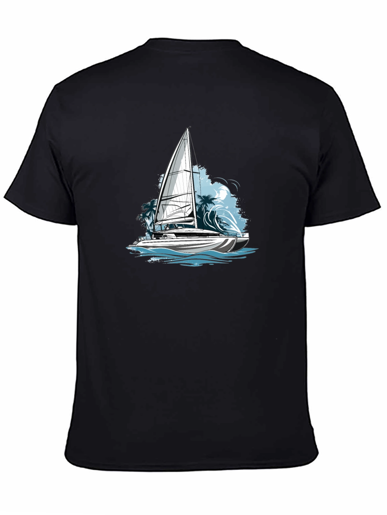 Black Nautical Sailboat Graphic Tee - Black Cotton Blend view 4
