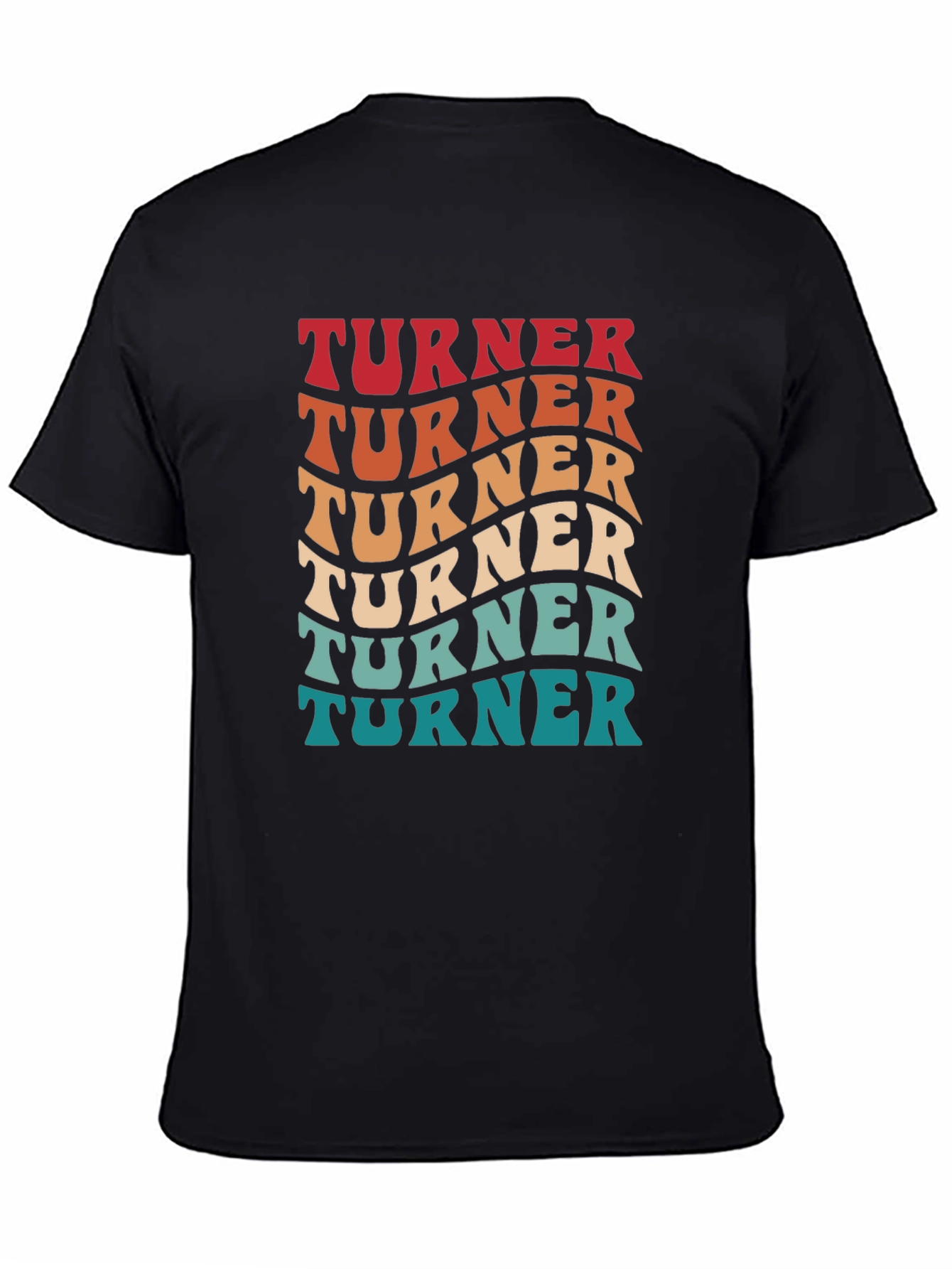 Black Wavy Turner Text Design Tee - Retro Style Shirt view 4