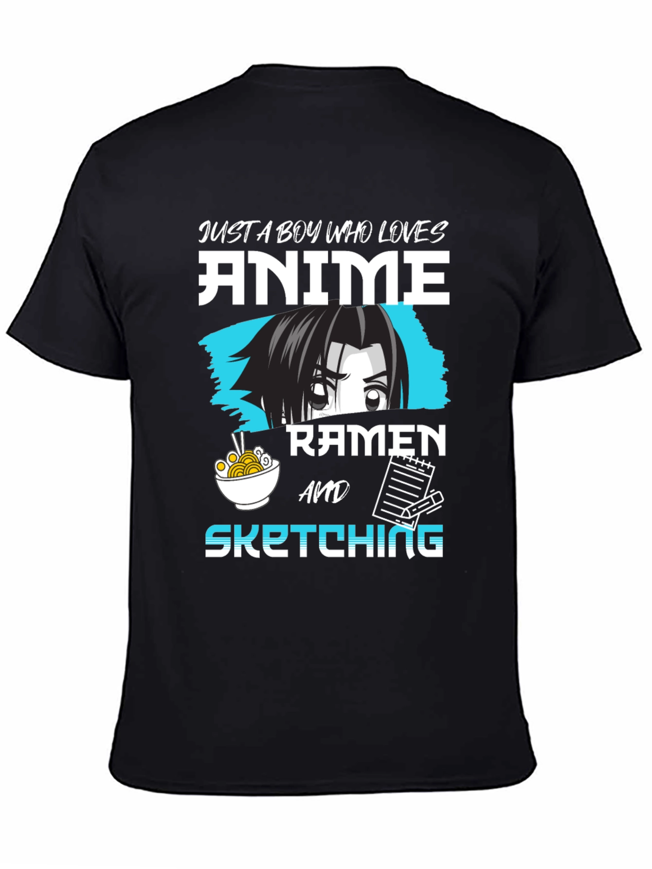 Black Anime Ramen Sketching Graphic Tee - Just a Boy Who Loves view 4