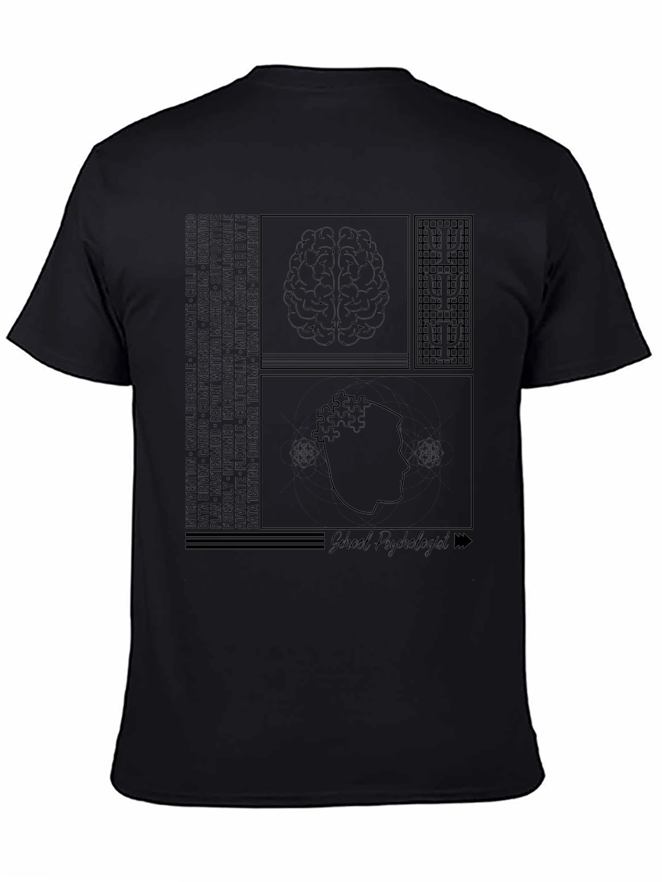 Black Psychology Brain T-Shirt - Black Cotton view 4