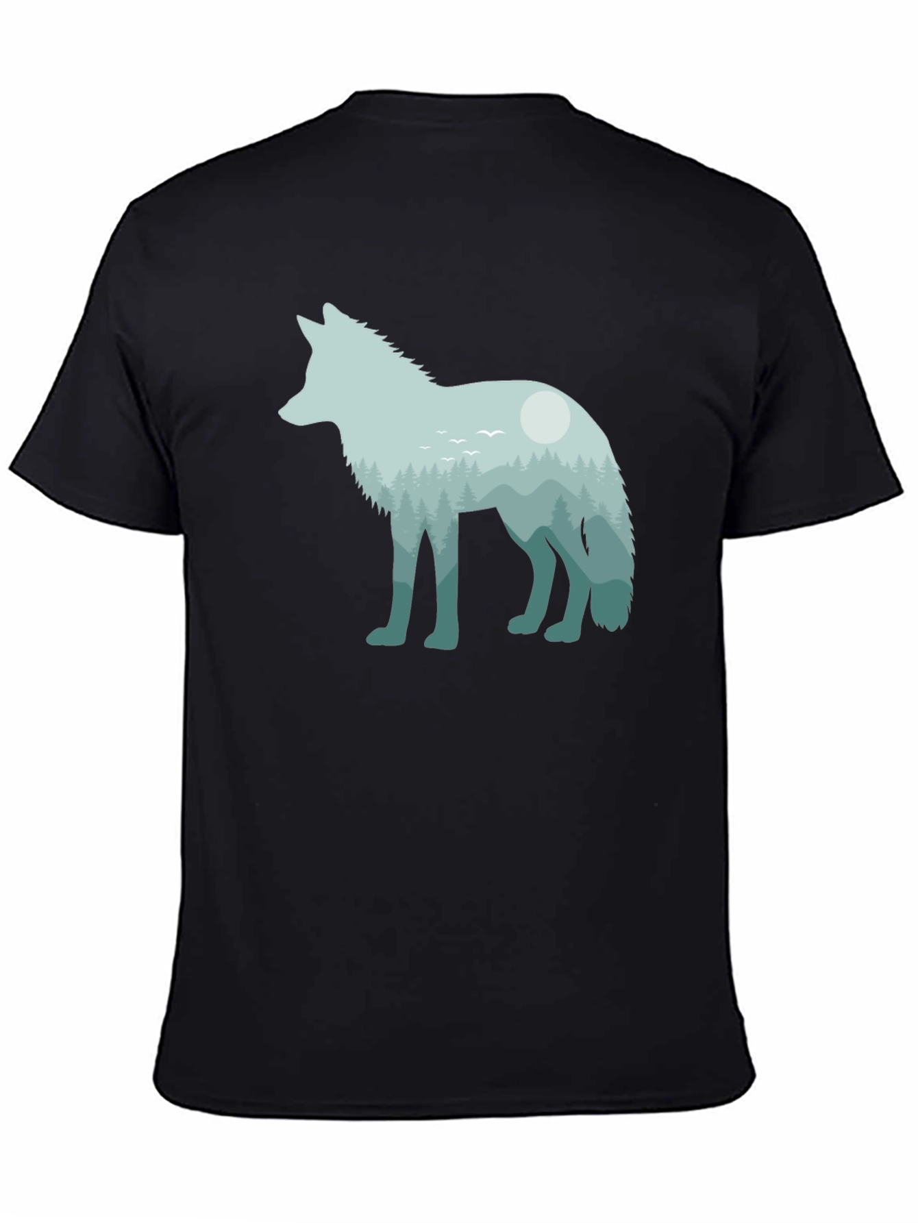 Black Wolf Nature Scene Graphic Tee - Unisex Black T-Shirt view 4