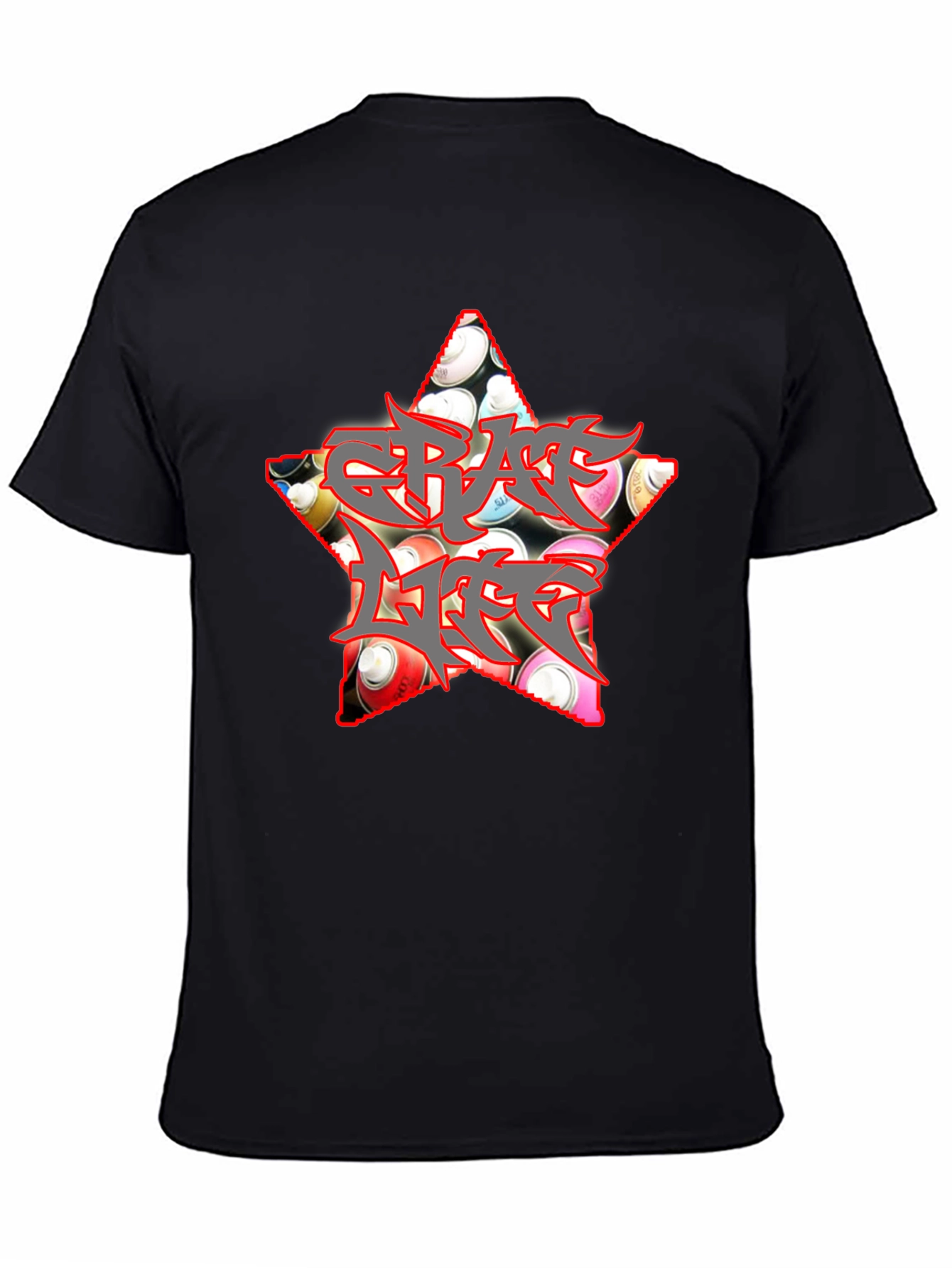 Black Graffiti Life Star T-Shirt - Unique Graphic Tee view 4
