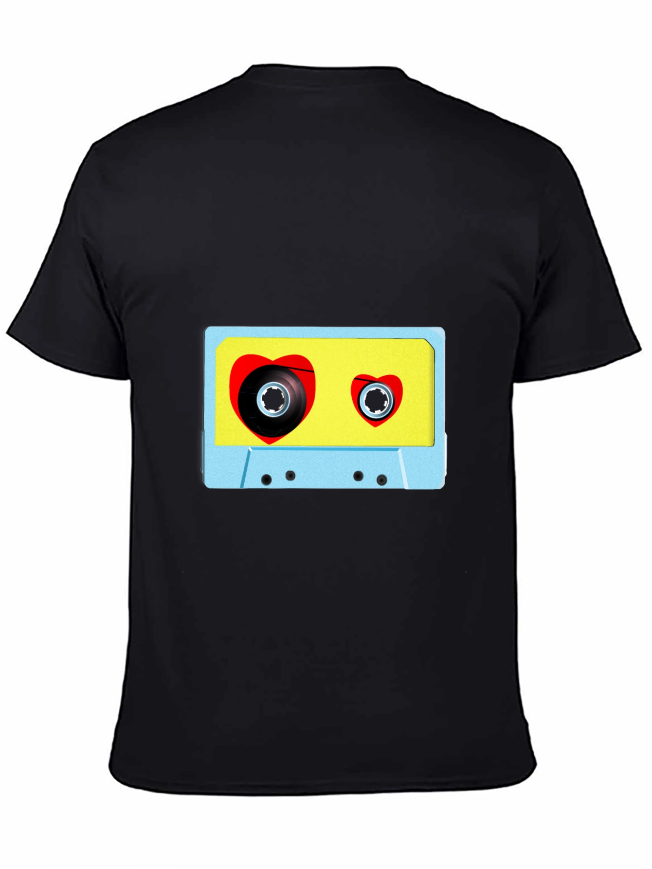 Black Retro Love Tape T-Shirt - Vintage Heart Cassette Tee view 4