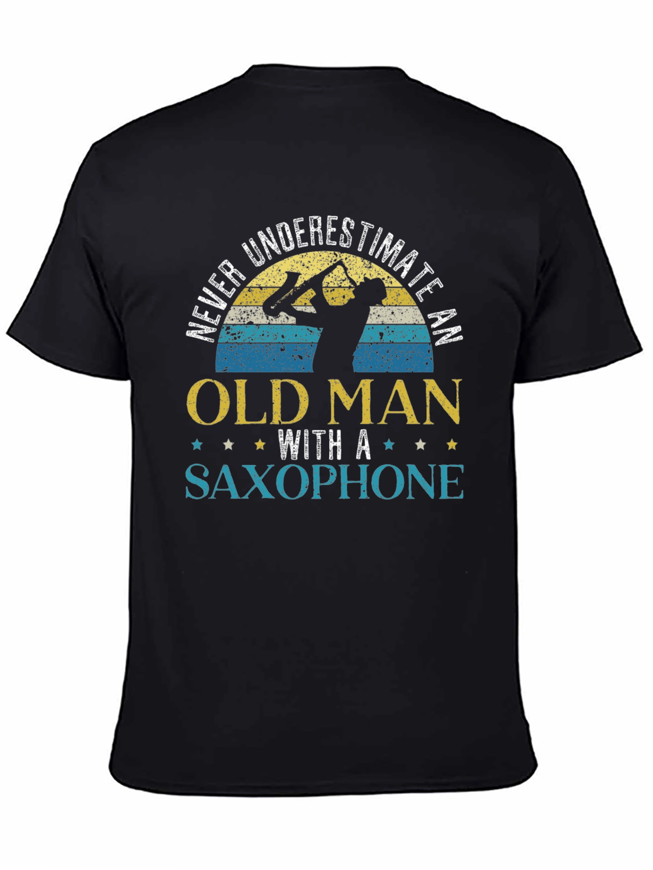 Black Never Underestimate Old Man Saxophone T-Shirt view 4