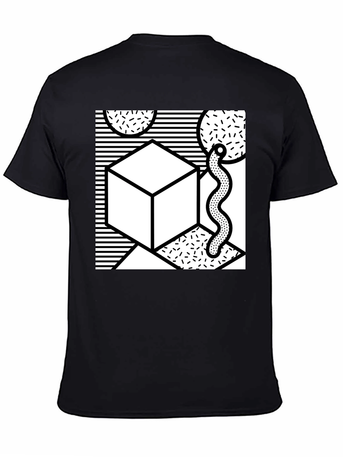 Black Geometric Pattern Black Tee view 4