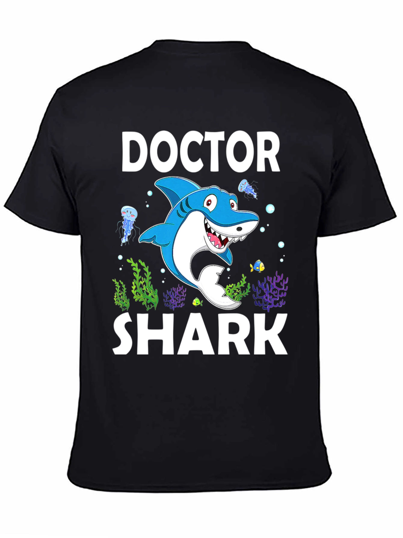 Black Doctor Shark Graphic Tee - Funny Cartoon Shirt view 4