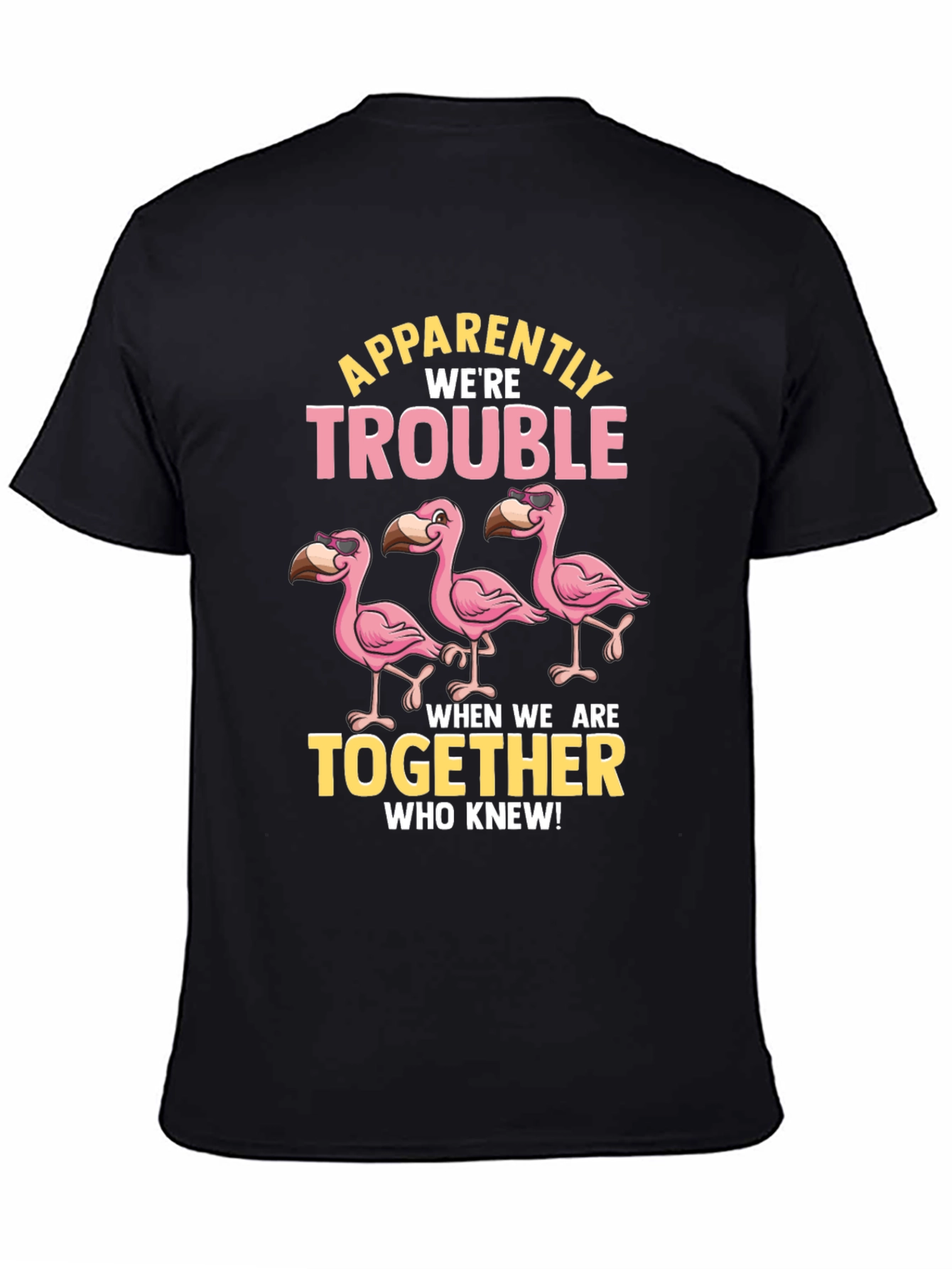 Black Funny Flamingo Trouble T-Shirt view 4