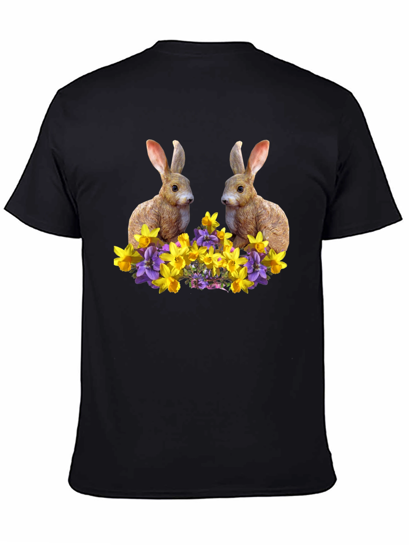 Black Bunny & Floral Print Black T-Shirt view 4