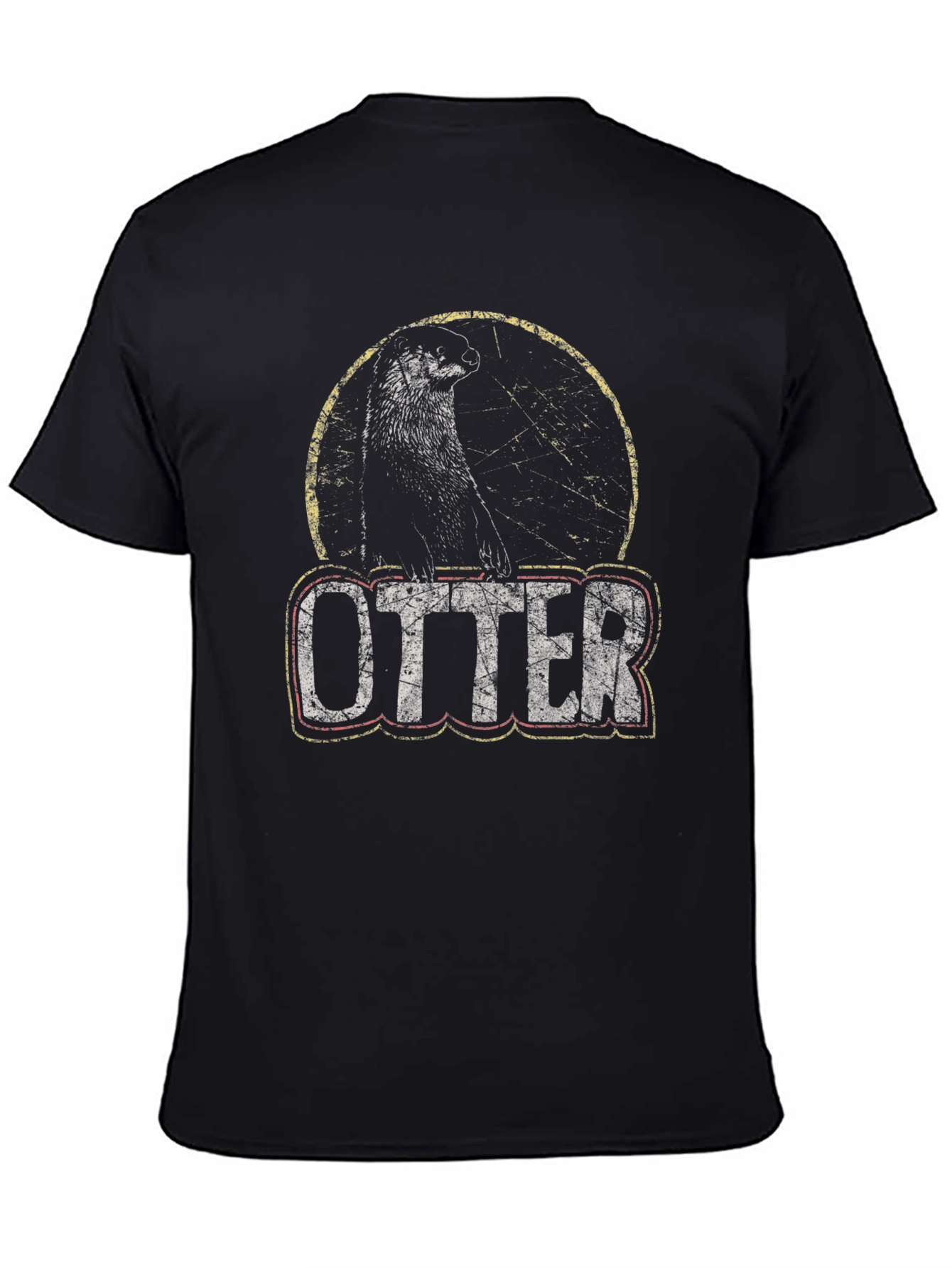 Black Vintage Otter Graphic T-Shirt - Distressed Design view 4