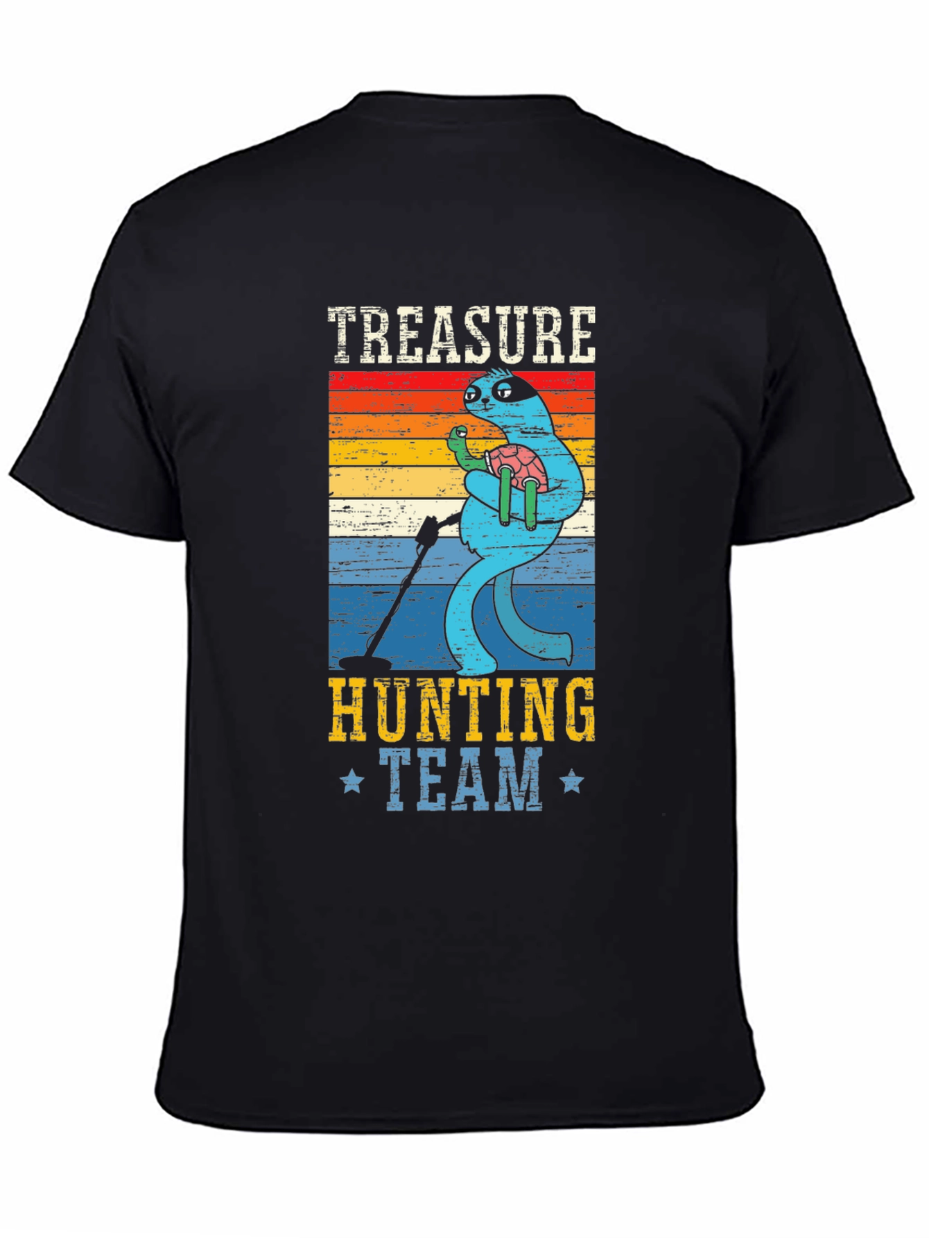 Black Treasure Hunting Team Sloth Graphic T-Shirt view 4