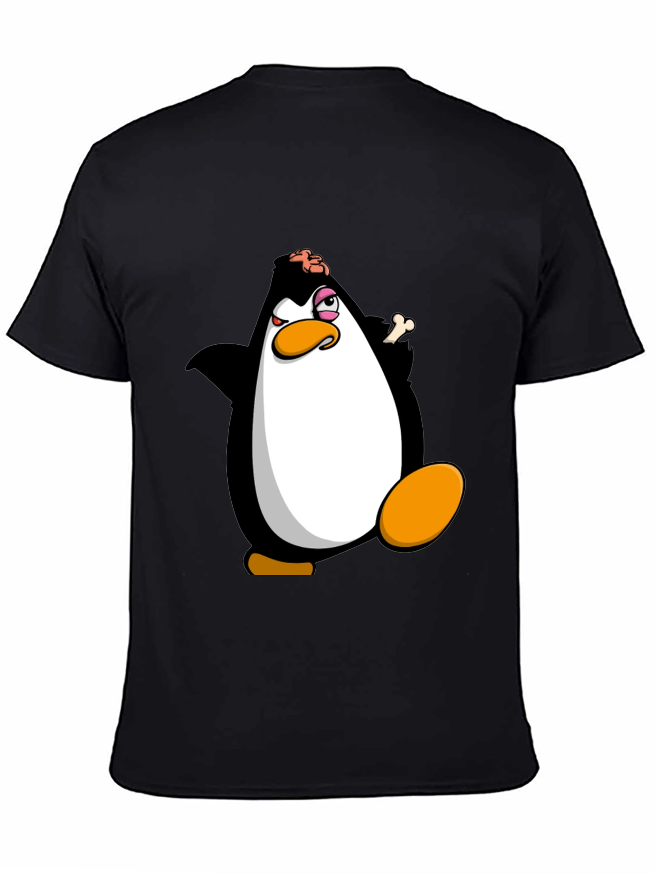 Black Funny Penguin Cartoon Graphic Print Black T-Shirt view 4