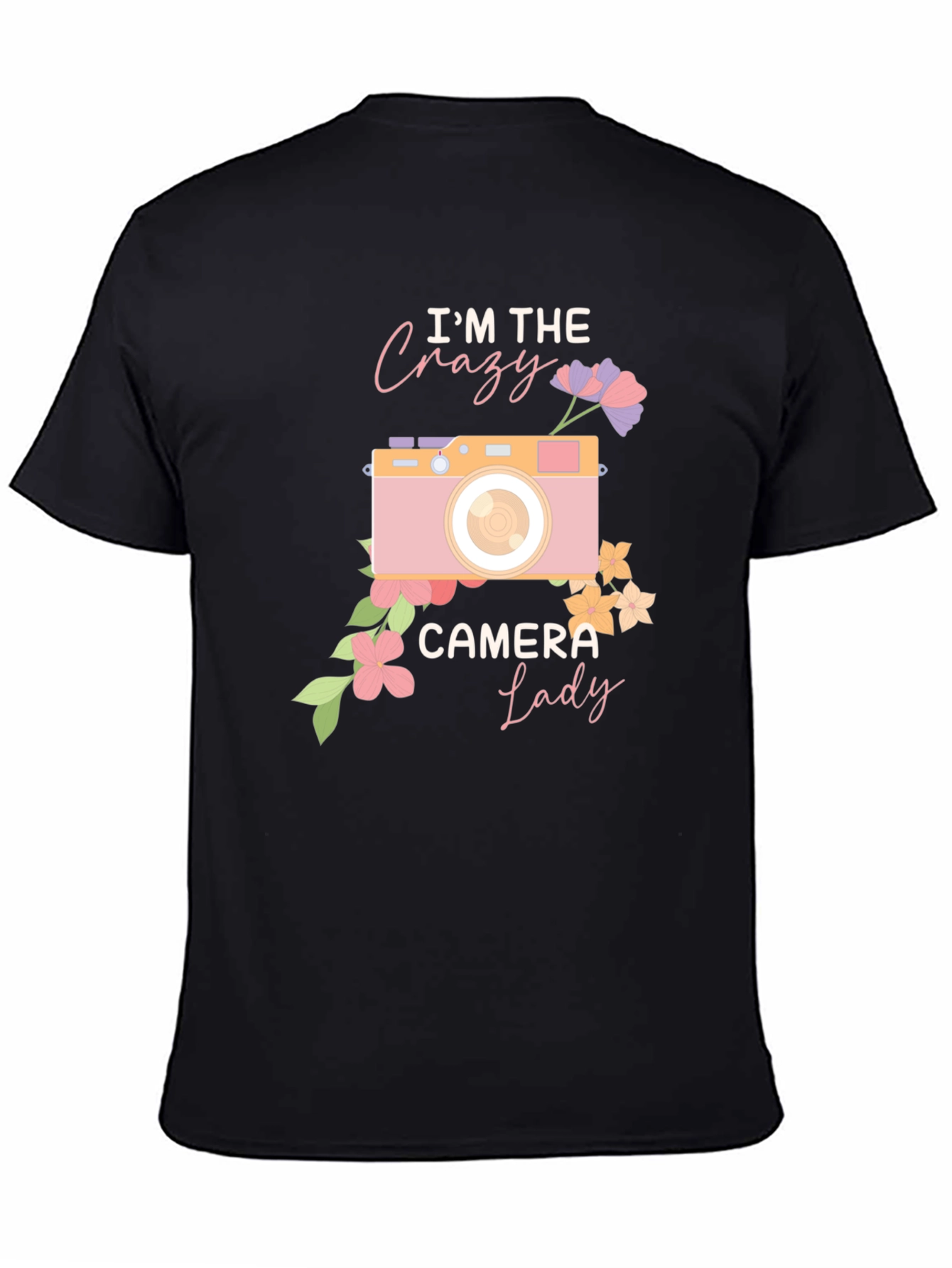 Black Crazy Camera Lady Graphic Tee view 4
