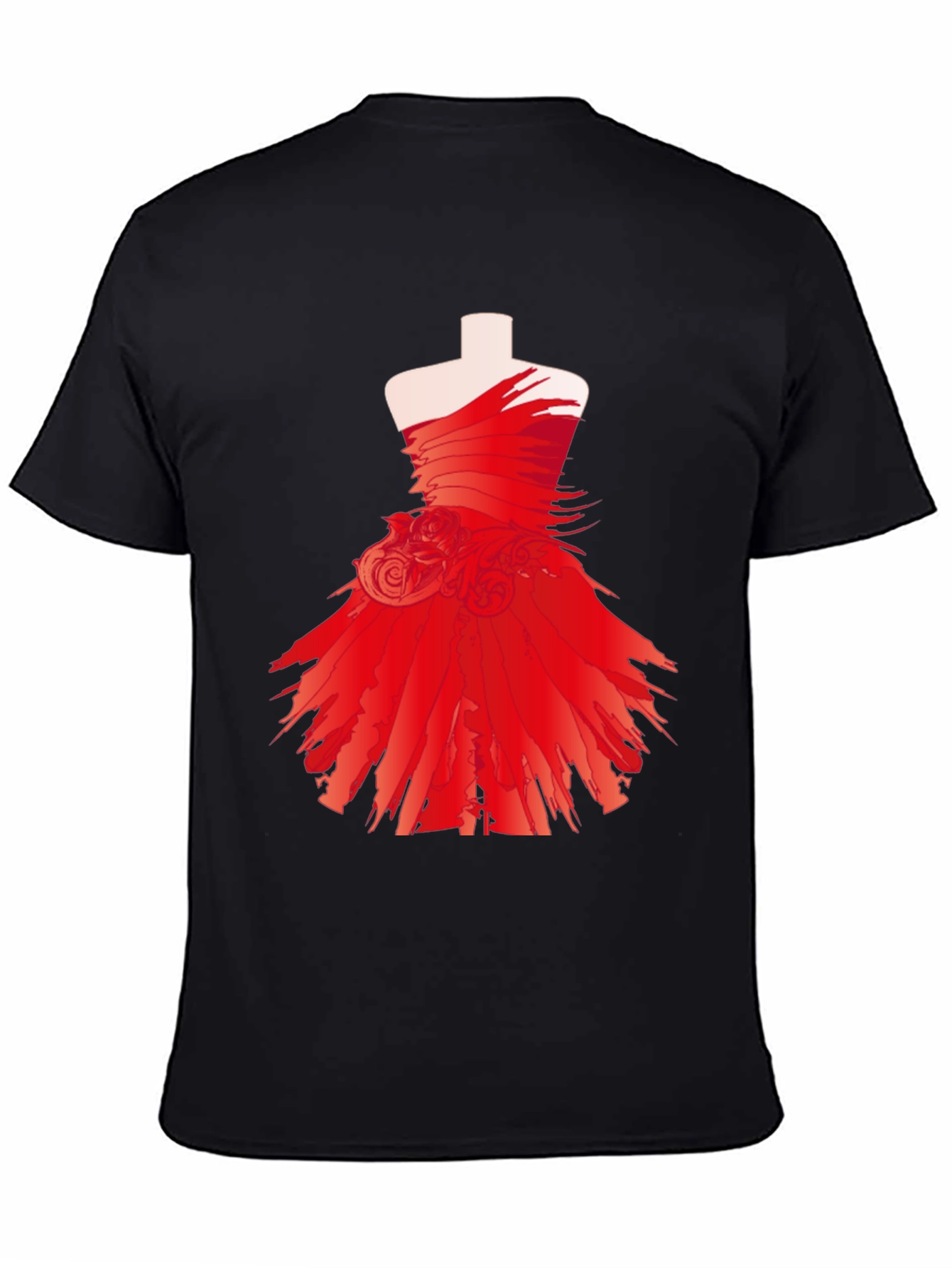 Black Statement Black Tee with Red Dress Design view 4