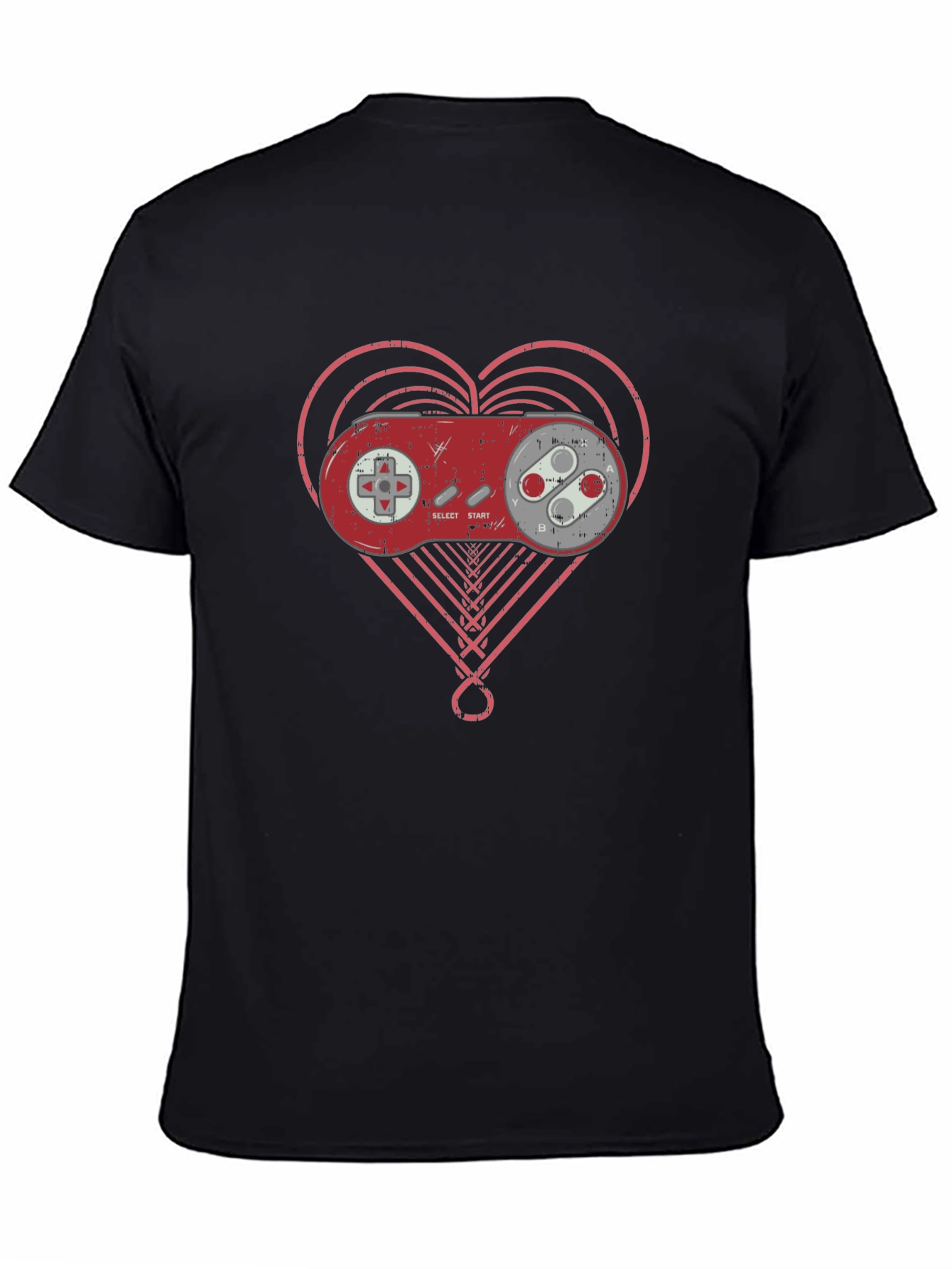 Black Retro Gamer Heart T-Shirt - Black Cotton Tee view 4