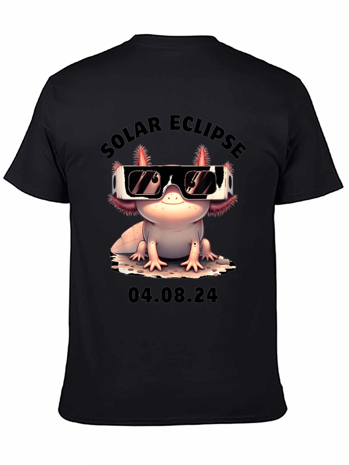 Black Solar Eclipse Axolotl T-Shirt - August 4, 2024 view 4