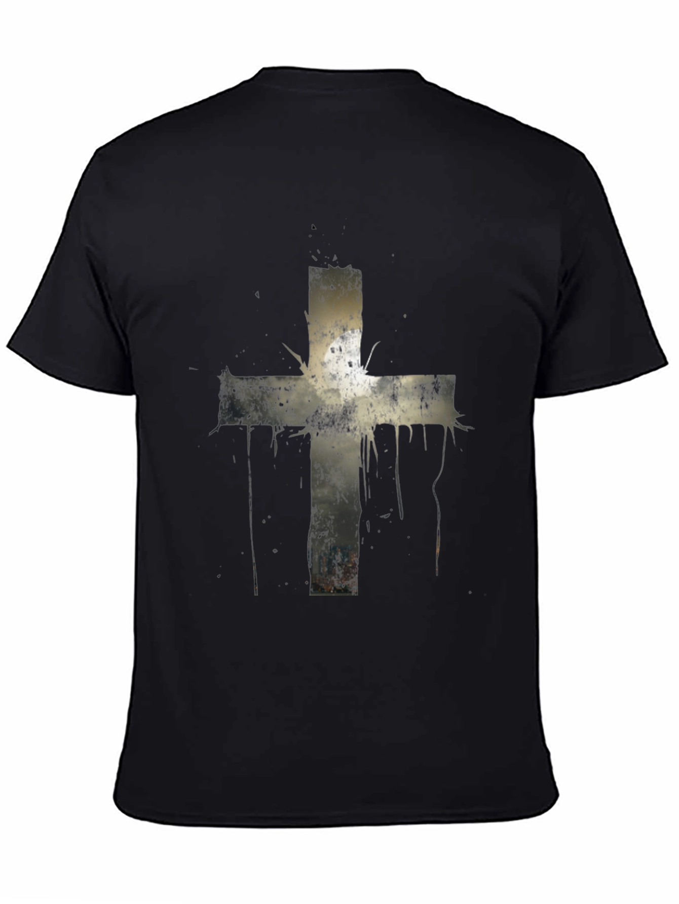 Black Grunge Cross Graphic Print Tee - Black view 4