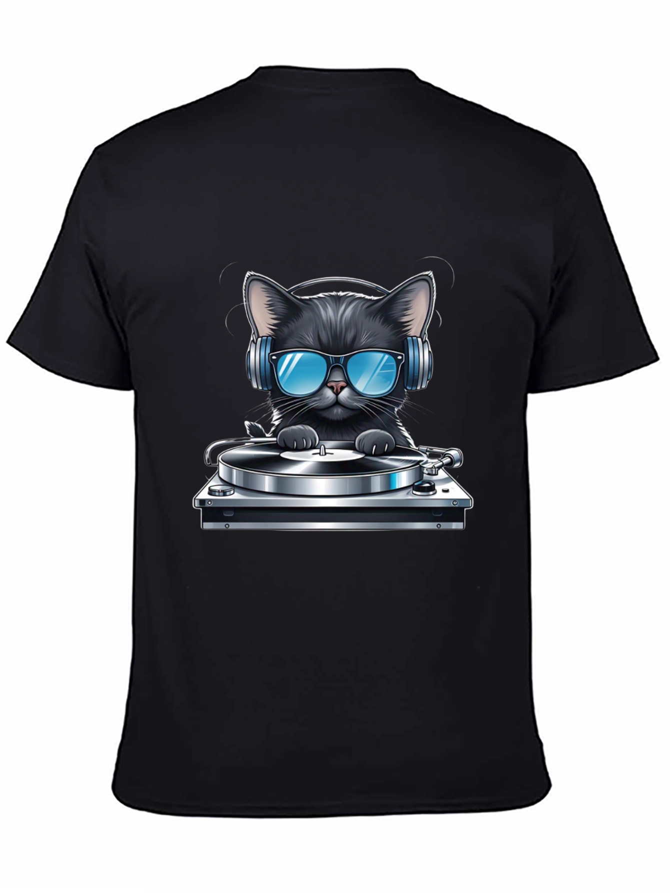 Black DJ Cat T-Shirt - Black view 4