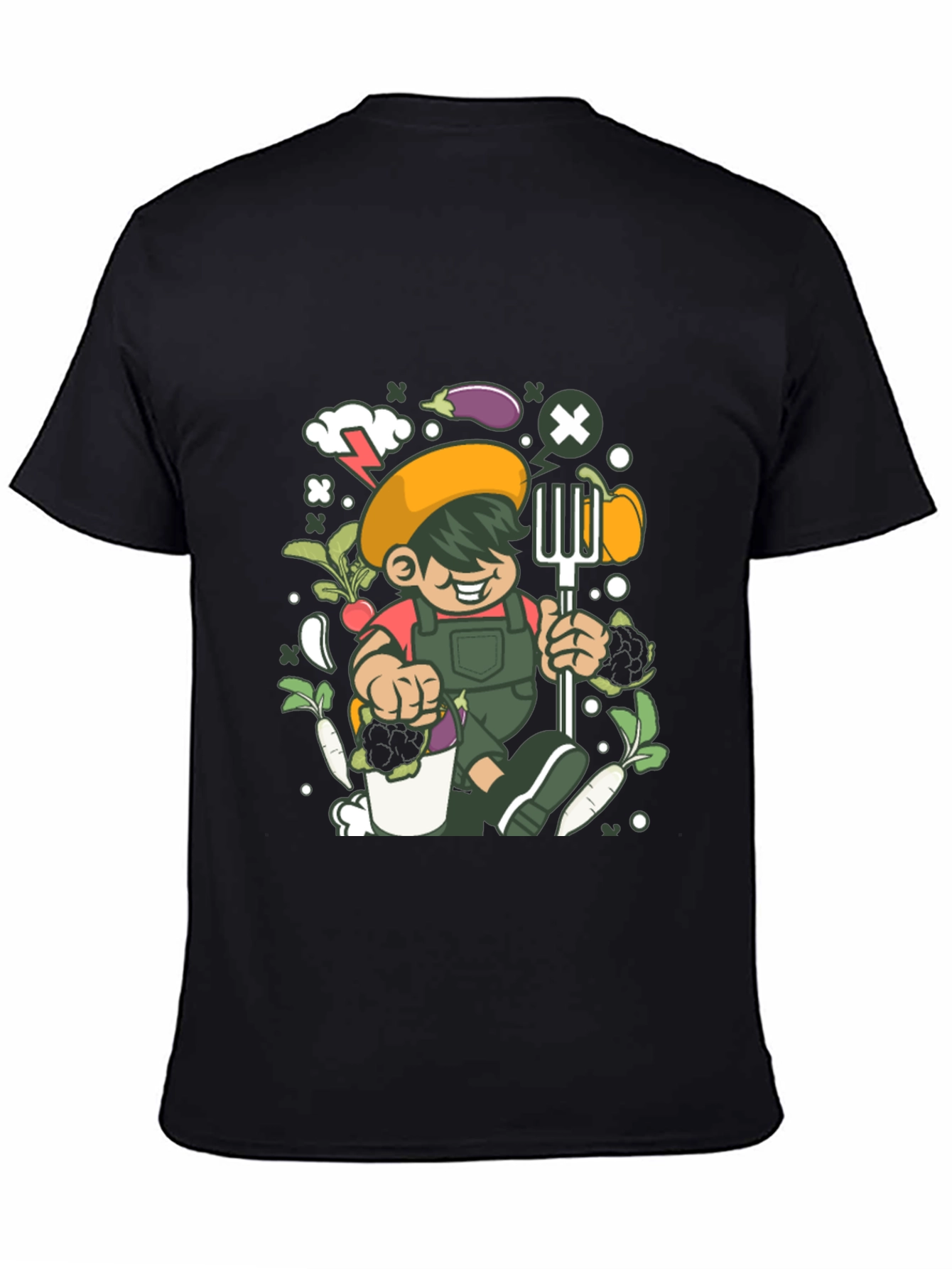 Black Gardener Cartoon T-Shirt, Black Unisex Tee view 4