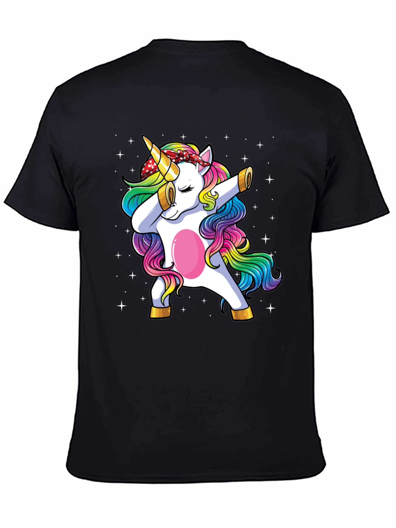 Black Dabbing Unicorn Graphic Tee - Men's Black T-Shirt view 4