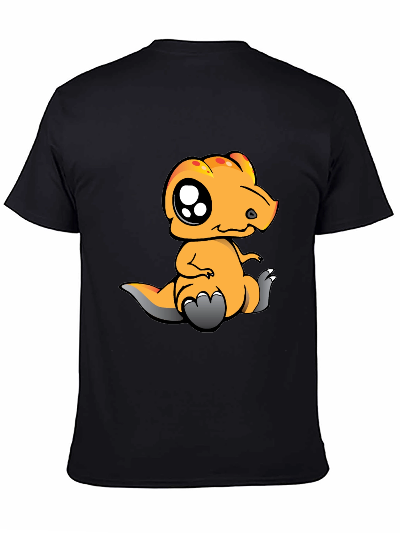 Black Cartoon Dinosaur Graphic Tee - Black Cotton T-Shirt view 4