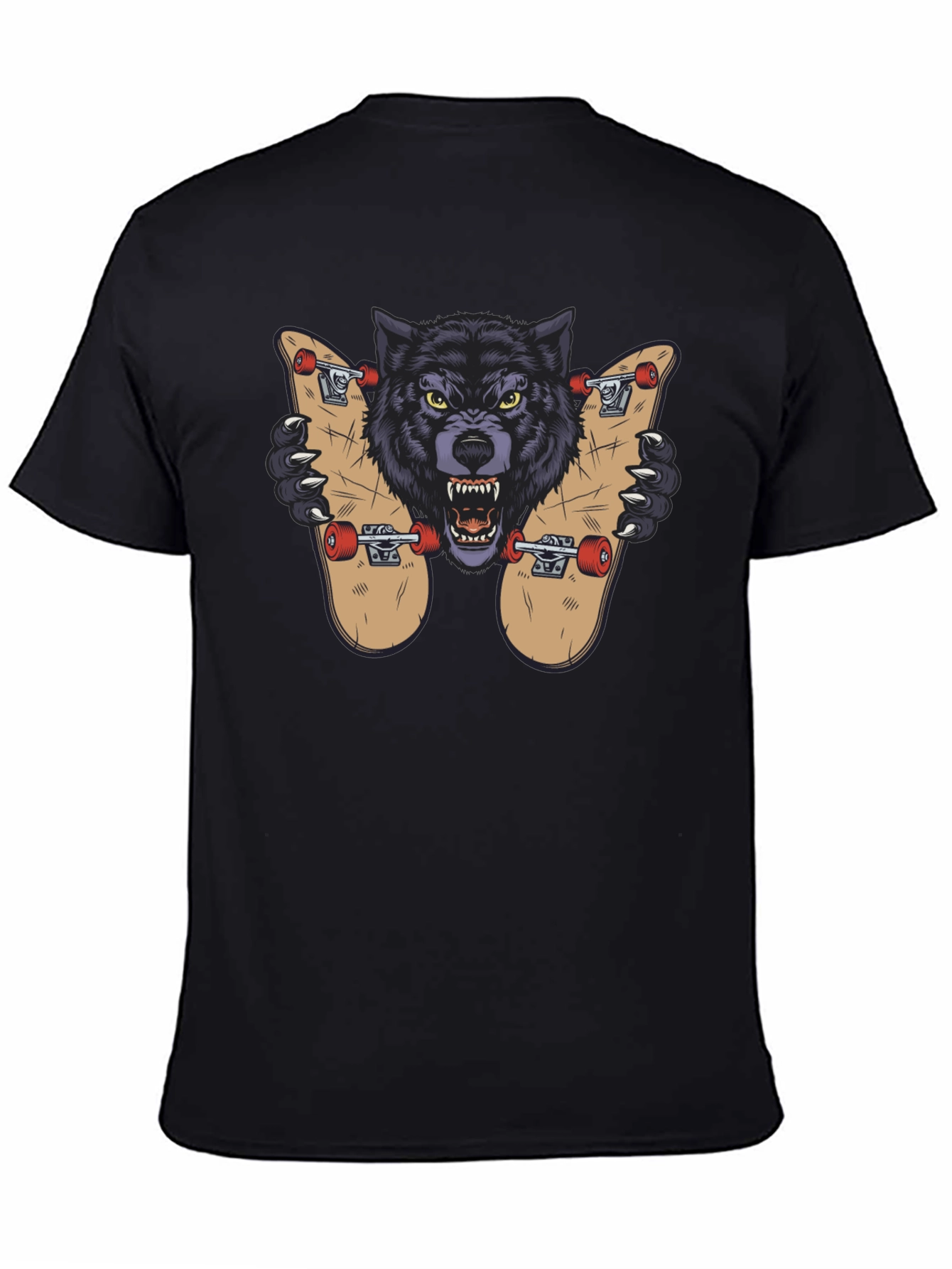 Black Wolf Skateboard Graphic Tee - Cool Streetwear Design view 4