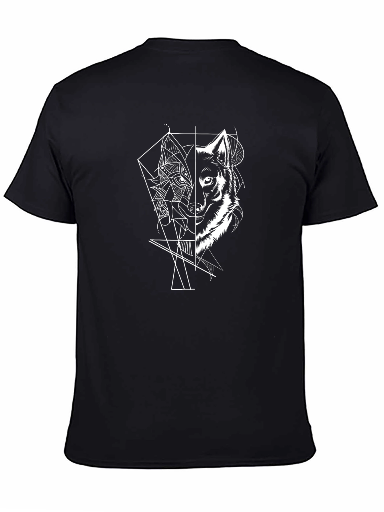 Black Geometric Wolf Graphic Print Black T-Shirt view 4