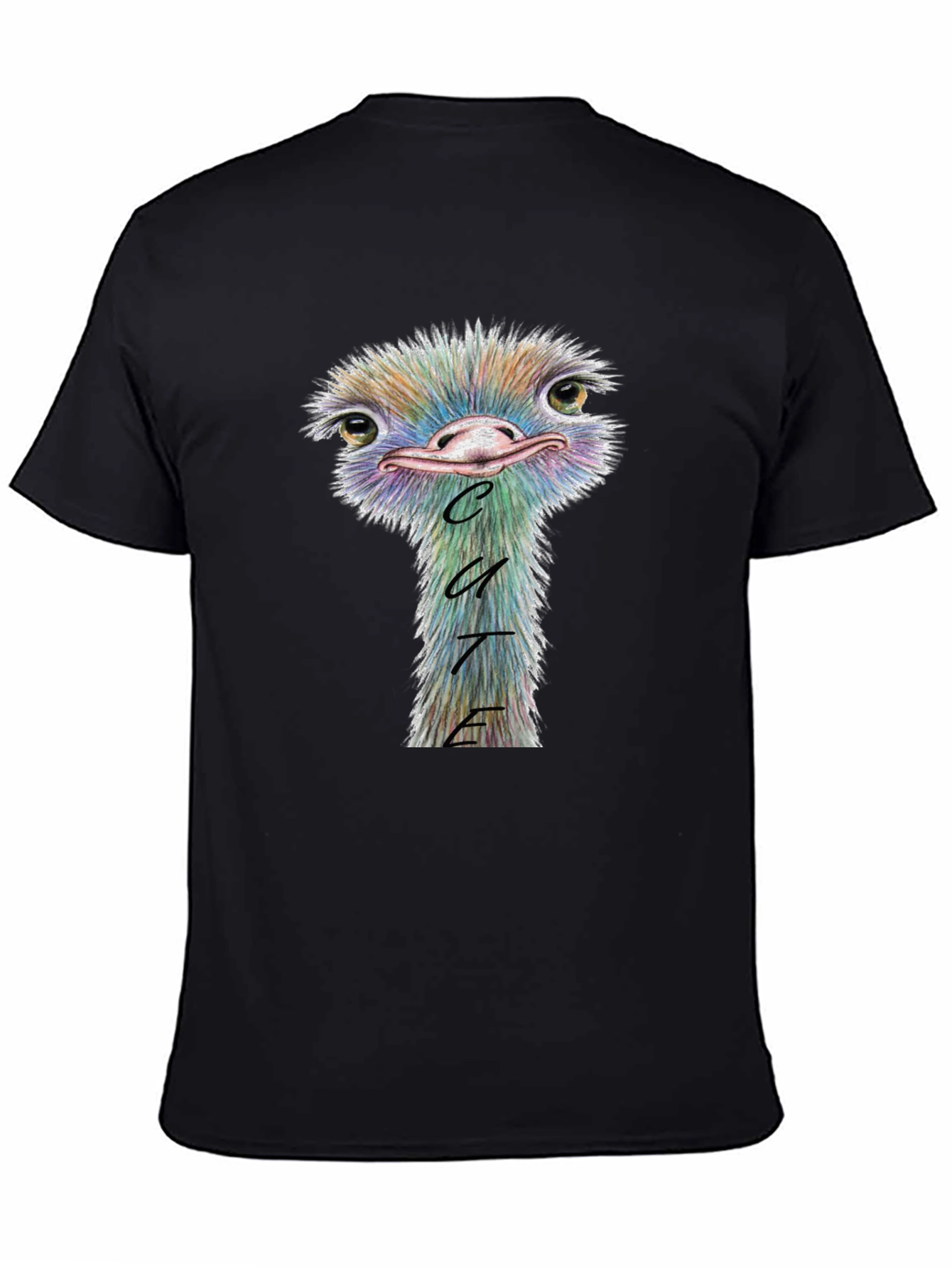Black Cute Ostrich Graphic Tee - Soft Cotton Blend view 4