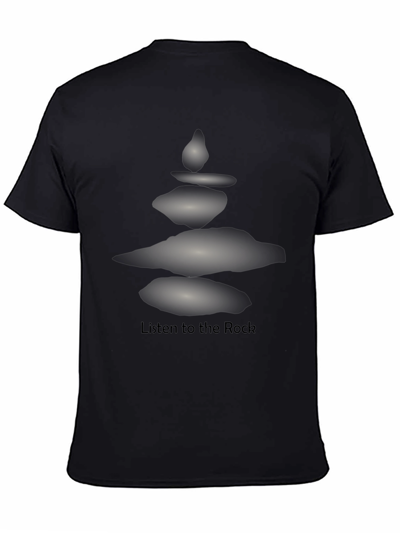 Black Zen Rock Stack T-Shirt - Listen to the Rock view 4
