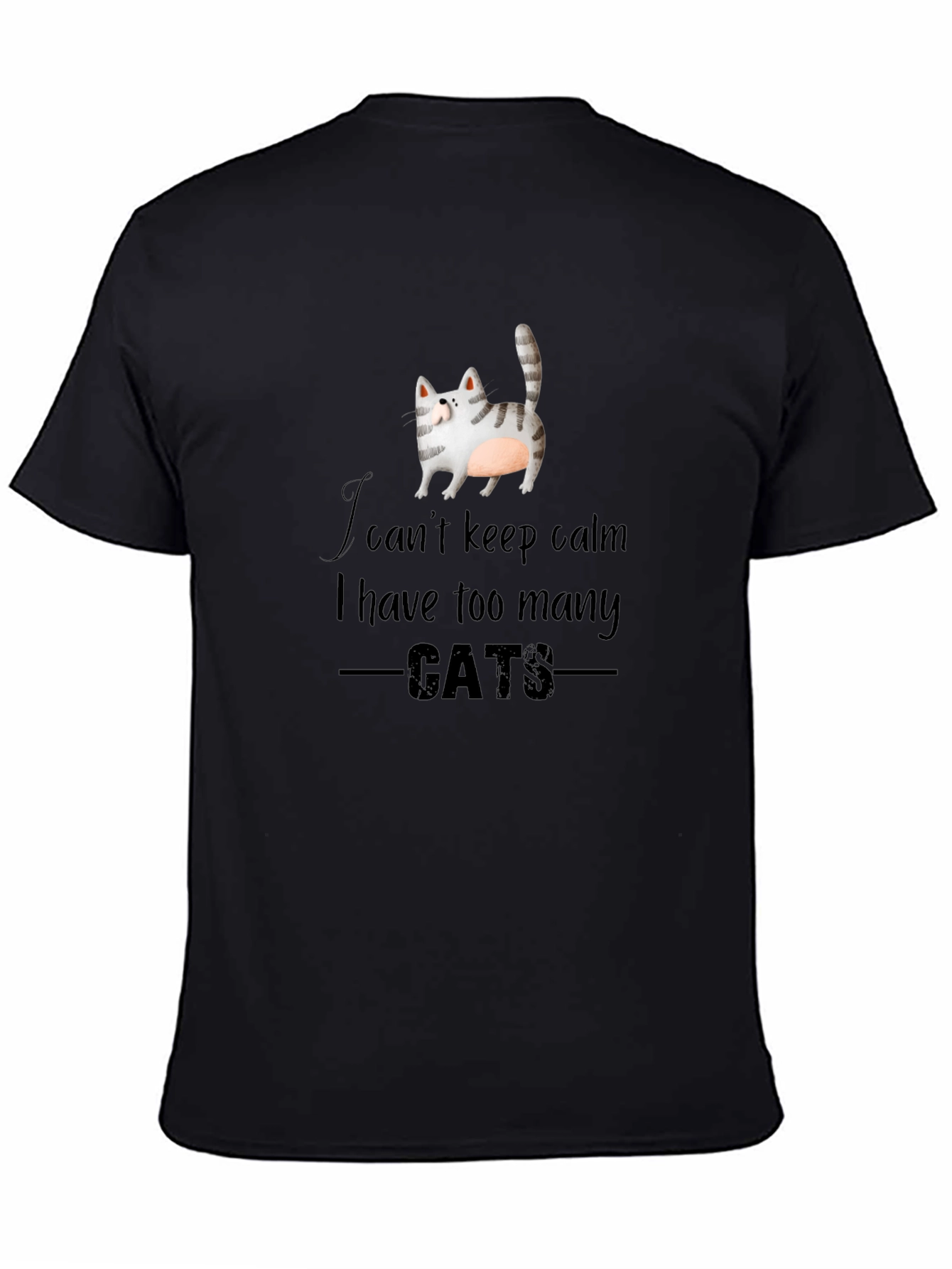 Black I Can't Keep Calm Too Many Cats Black Graphic Tee view 4