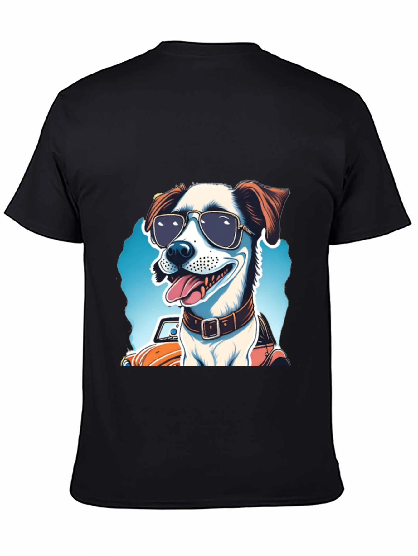 Black Cool Dog Tee: Sunglasses Pup Car Ride view 4