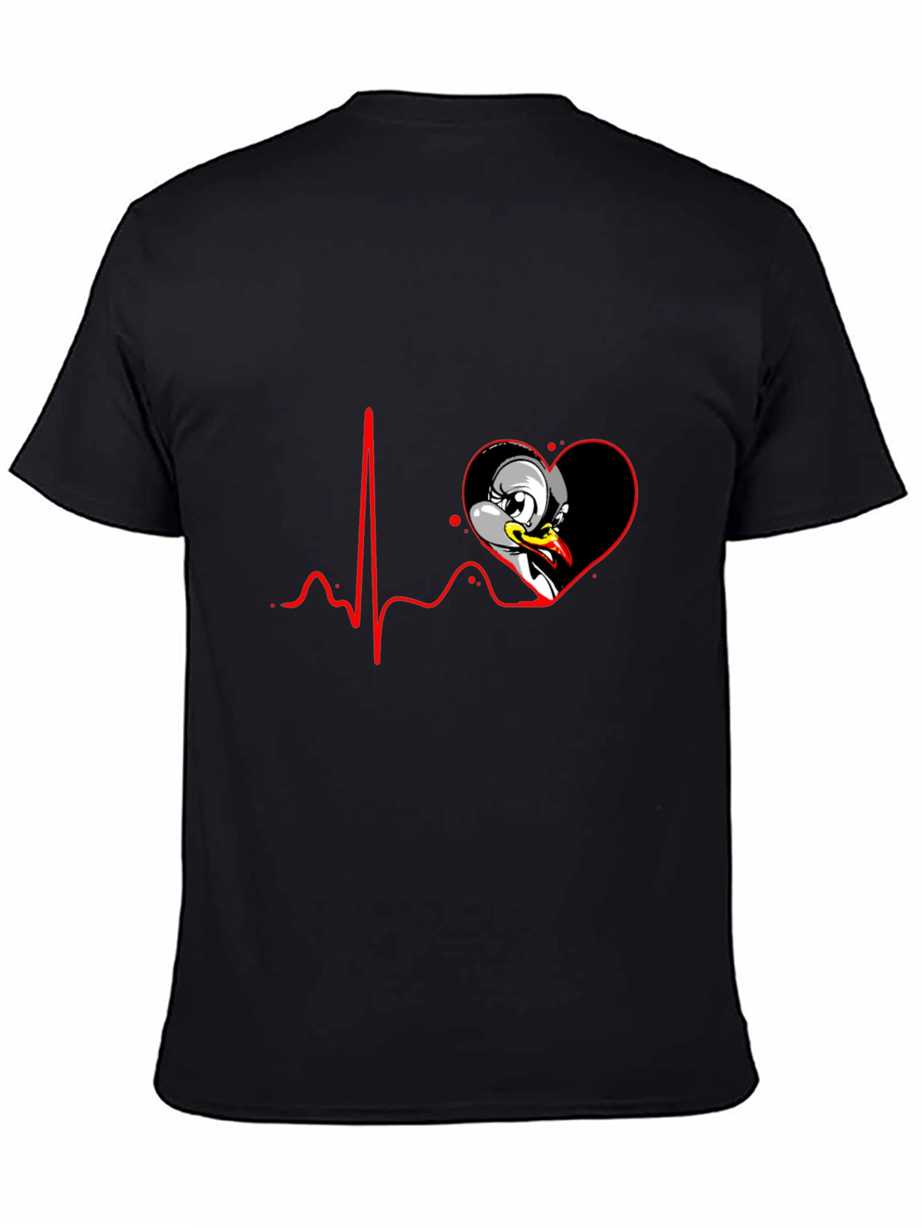 Black Cartoon Heartbeat Duck Tee view 4