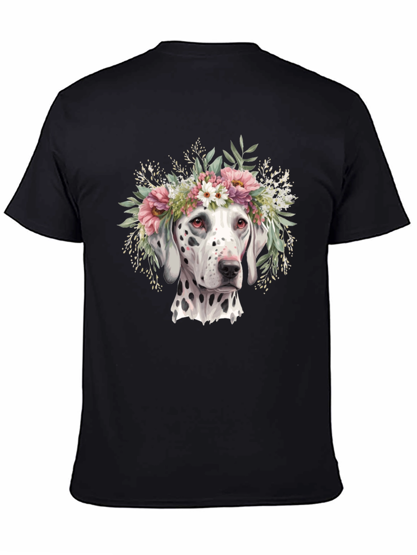 Black Dalmatian Flower Crown T-Shirt view 4