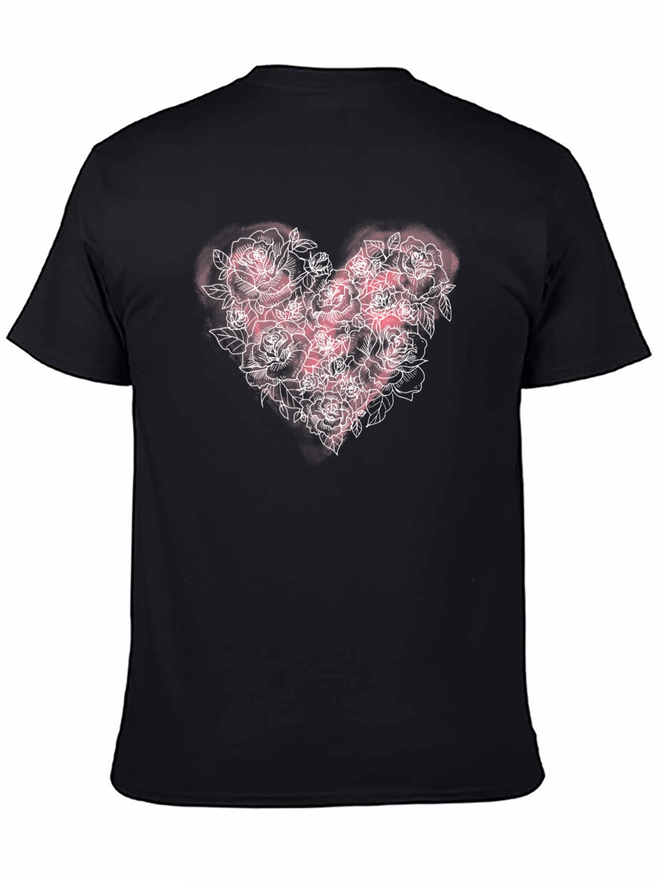 Black Floral Heart Rose T-Shirt - Black view 4