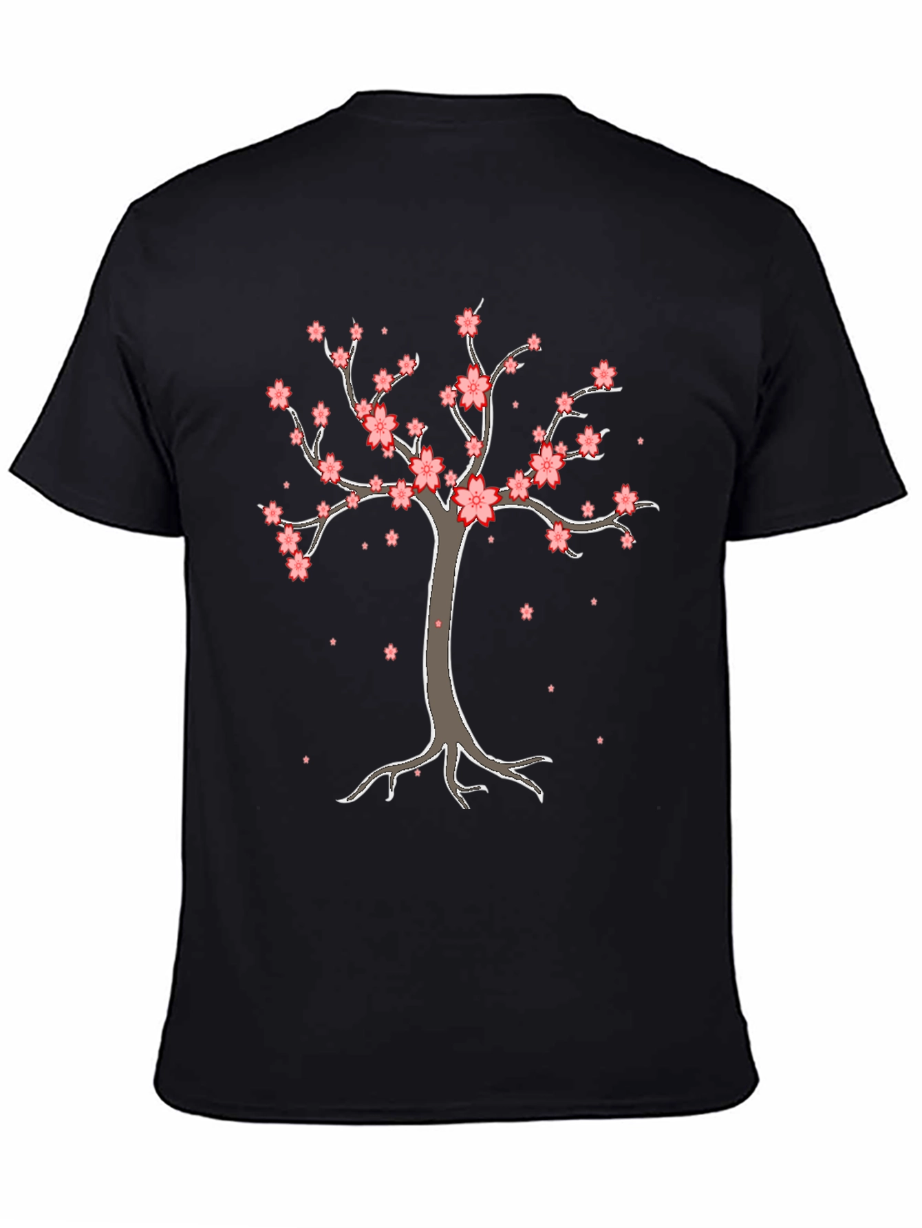 Black Cherry Blossom Tree Graphic Tee - Black Cotton T-Shirt view 4